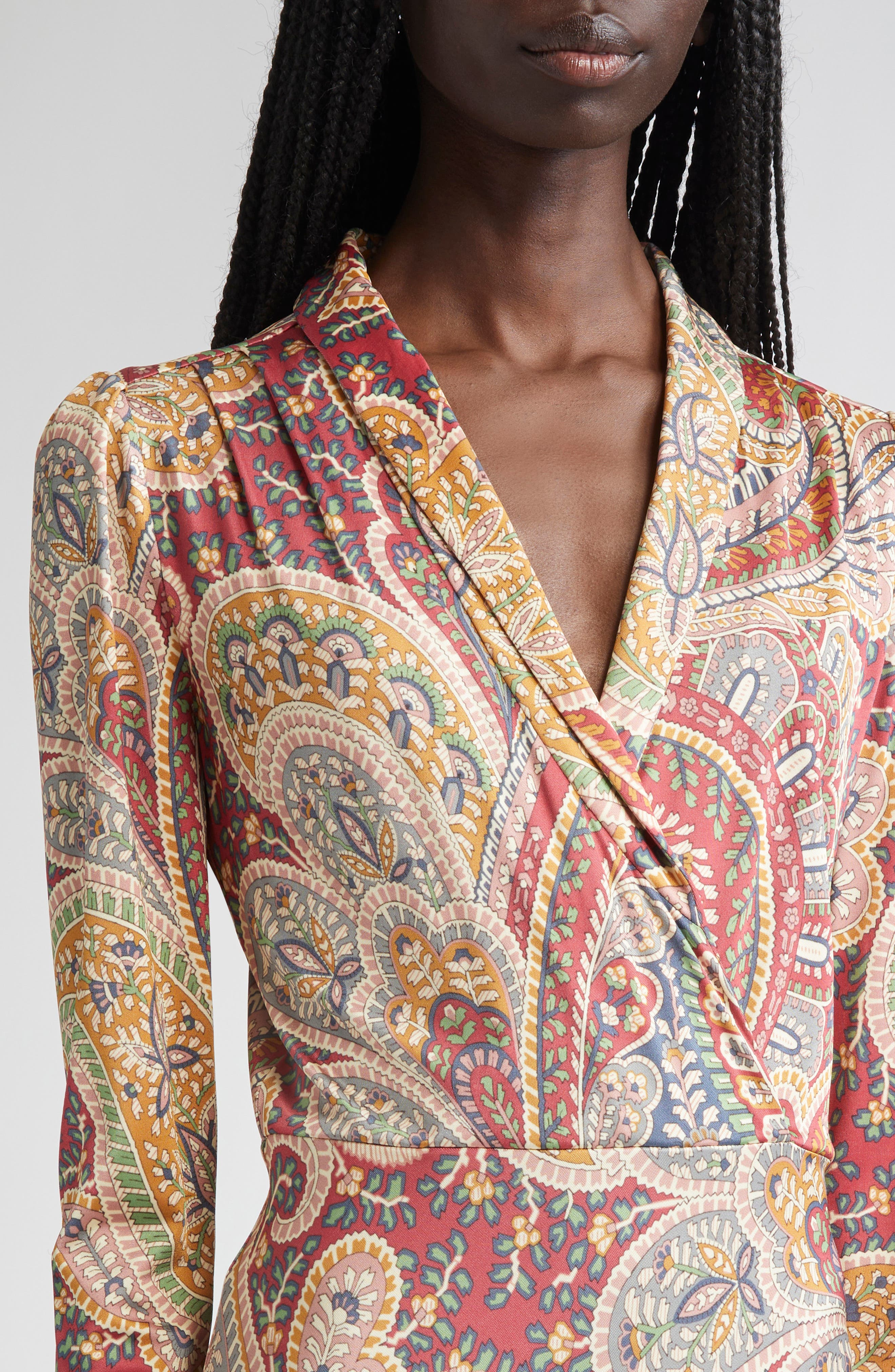 Etro Paisley Print Long Sleeve Faux Wrap Jersey Dress in Stampa F.do Bordeaux at Nordstrom - 4