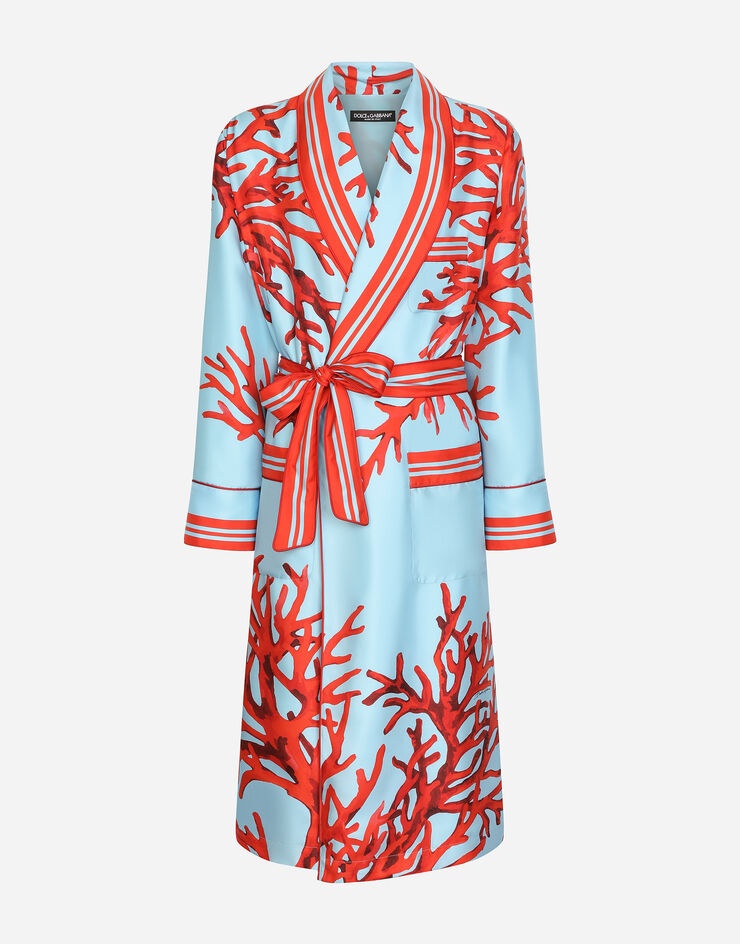 Coral-print silk robe - 4