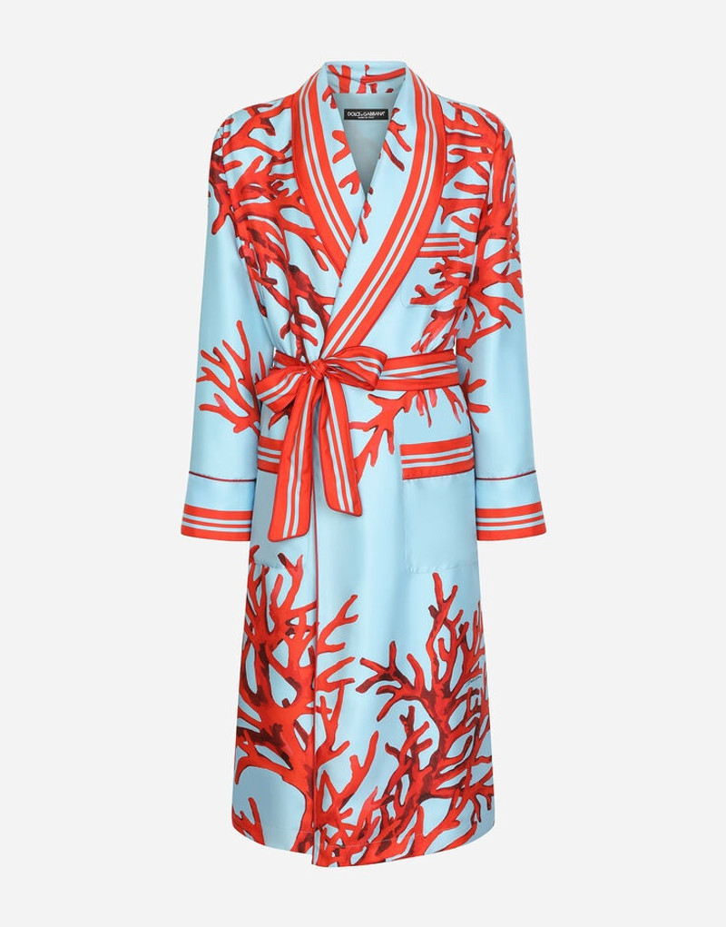 Coral-print silk robe 4