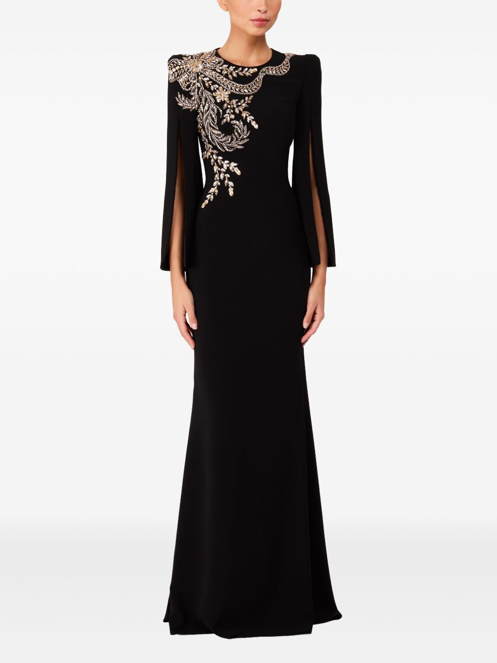 floral-embellished slit-sleeve maxi dress - 2
