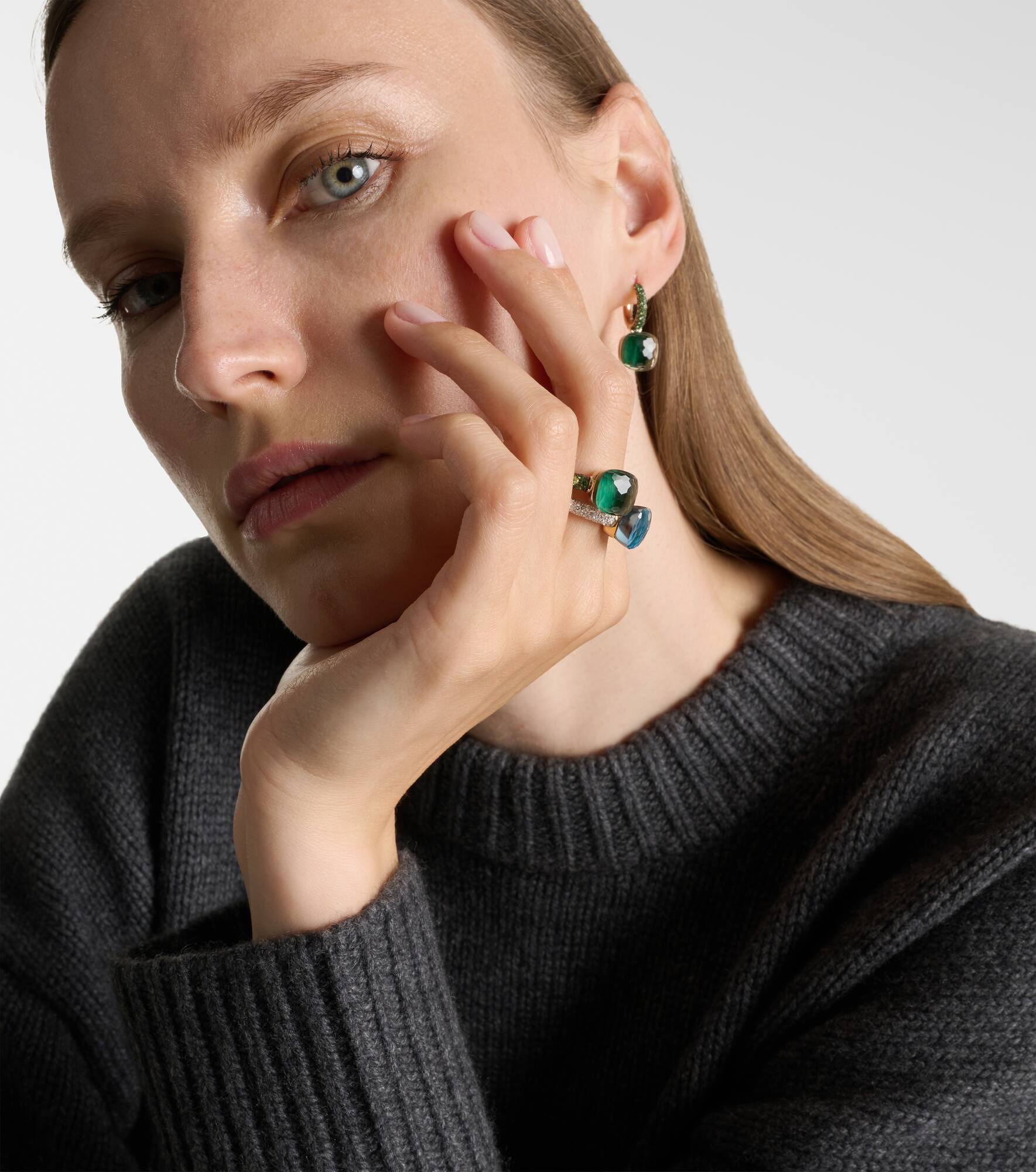Nudo 18kt rose and white gold ring with malachite, prasiolite, and tsavorite - 2