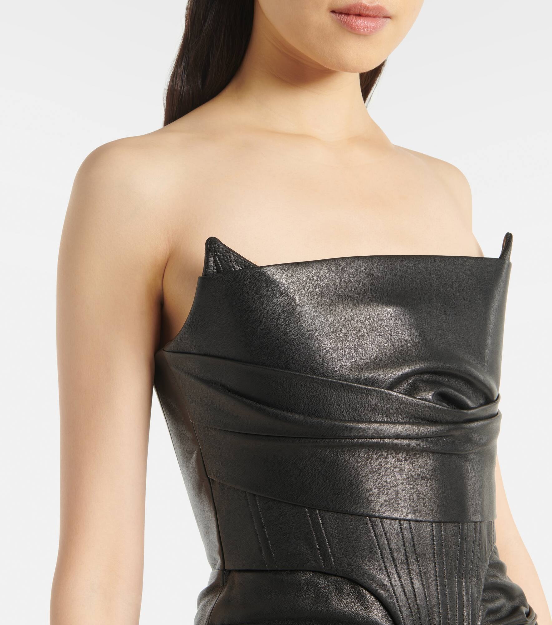 Ruched leather midi dress - 4