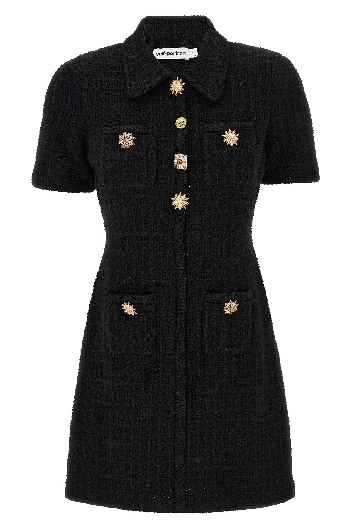 self-portrait 'Black Jewel Button Knit Mini' dress