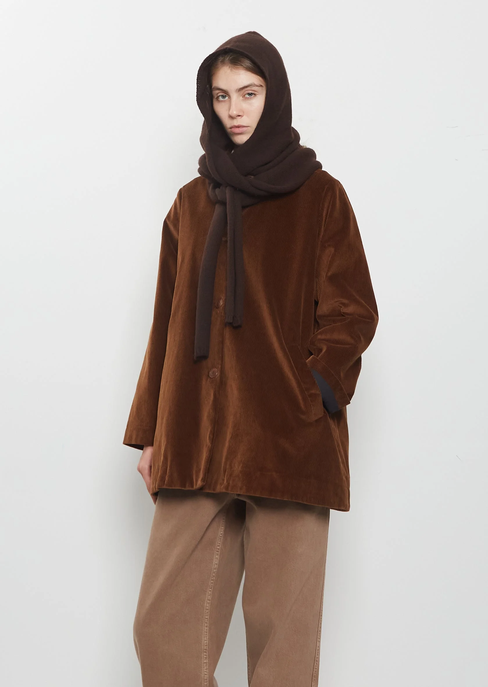 Fine Wool Hooded Scarf — Ebony - 1