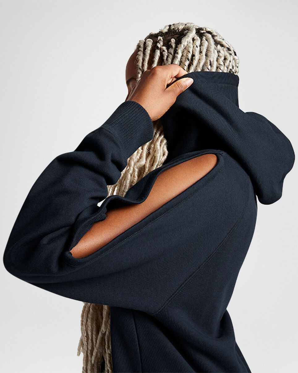 Loose-Fit Shoulder Cut-Out Fleece Hoodie - 5