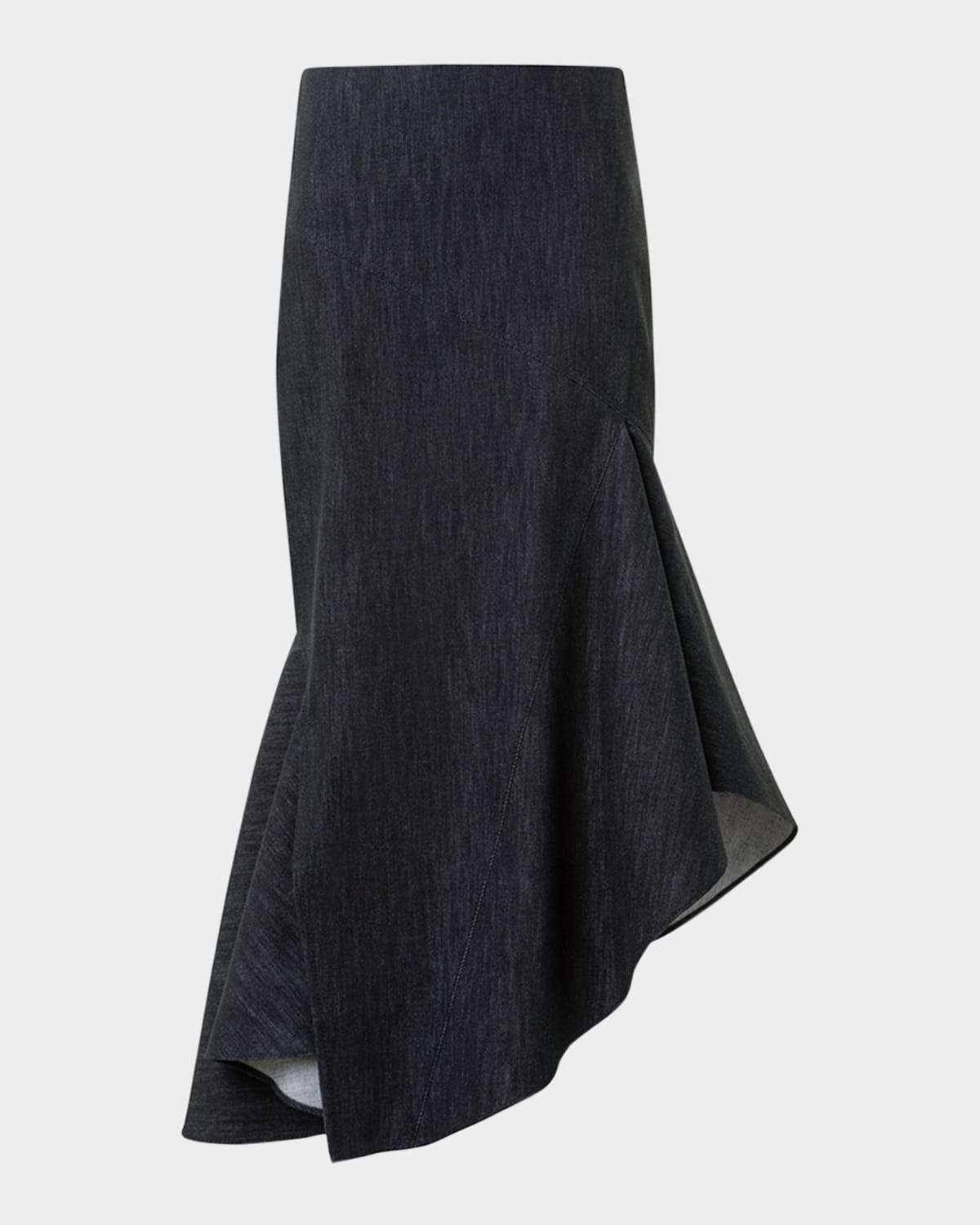 Asymmetric Flared-Hem Stretch Denim Midi Skirt - 1