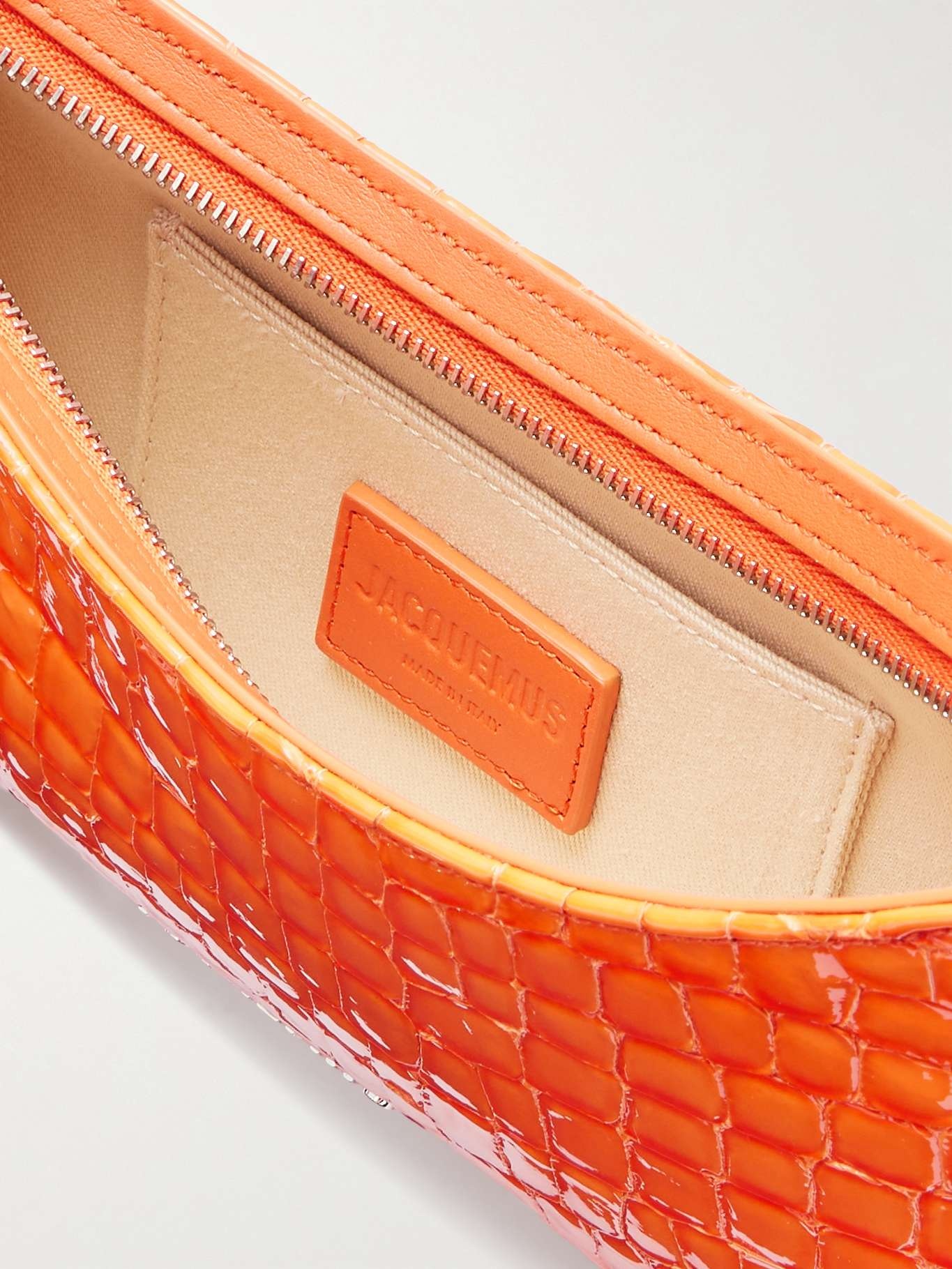 Le Bisou Perle embellished leather-trimmed croc-effect glossed-shell shoulder bag Orange - 5