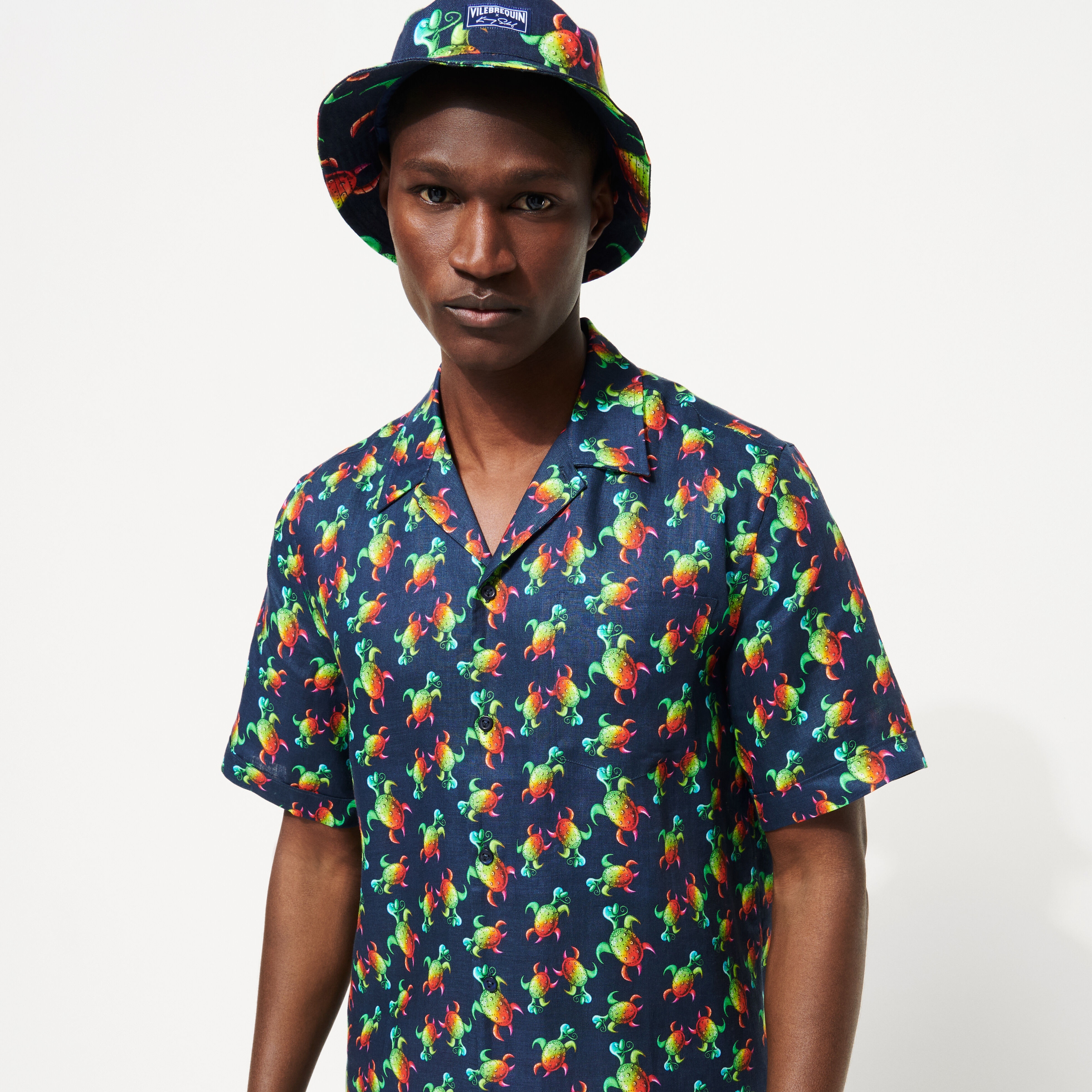 Men Linen Bowling Shirt Tortues Rainbow Multicolor - Vilebrequin x Kenny Scharf - 3