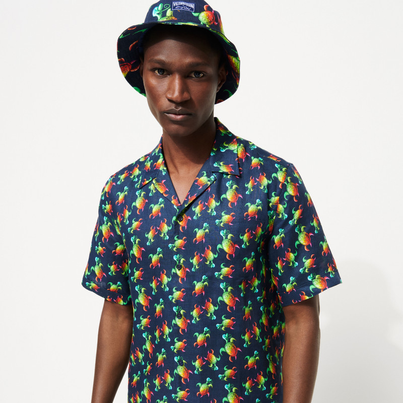 Vilebrequin Men Linen Bowling Shirt Tortues Rainbow Multicolor - Vilebrequin x Kenny Scharf outlook
