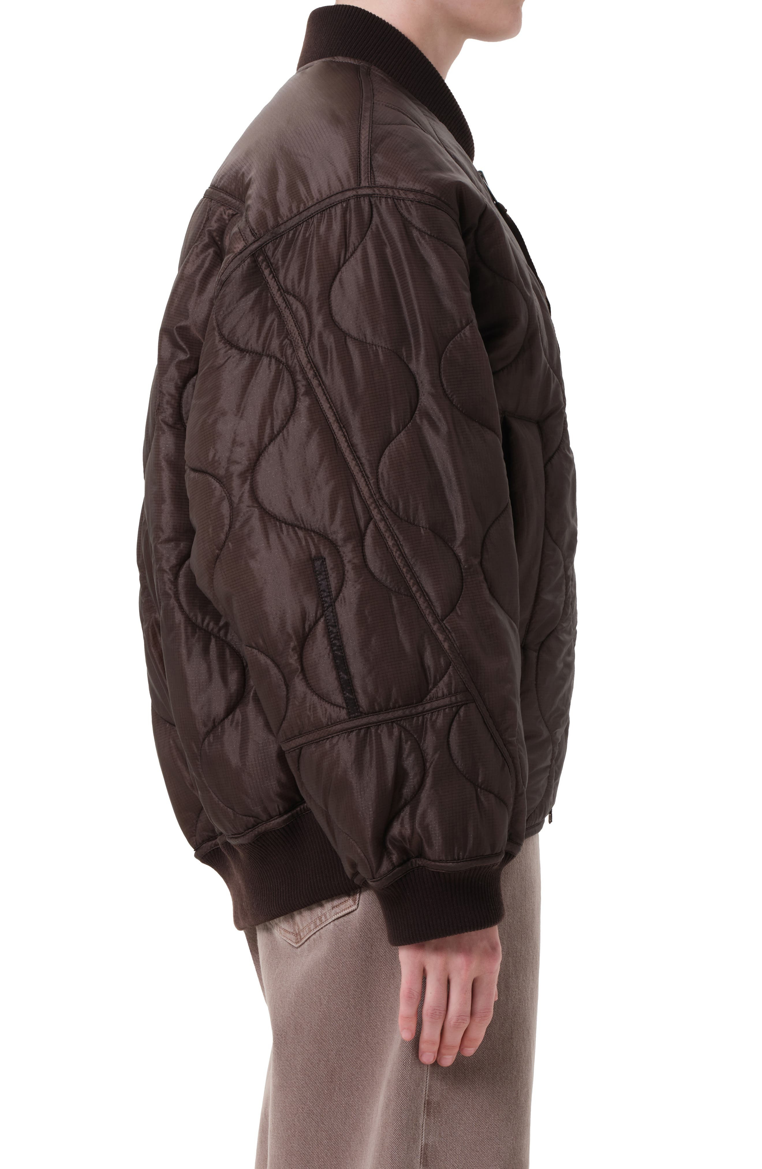 AGOLDE Isla Onion Quilted Bomber Jacket in Bourbon Dk Chocolate Brown at Nordstrom - 3