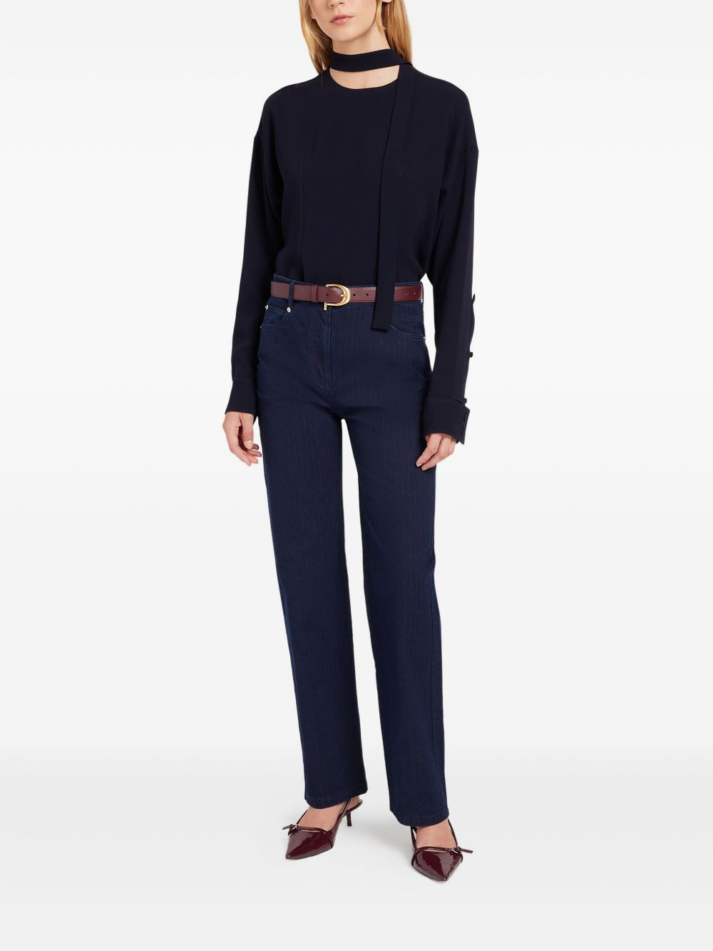 tie-neck curved-hem blouse - 2