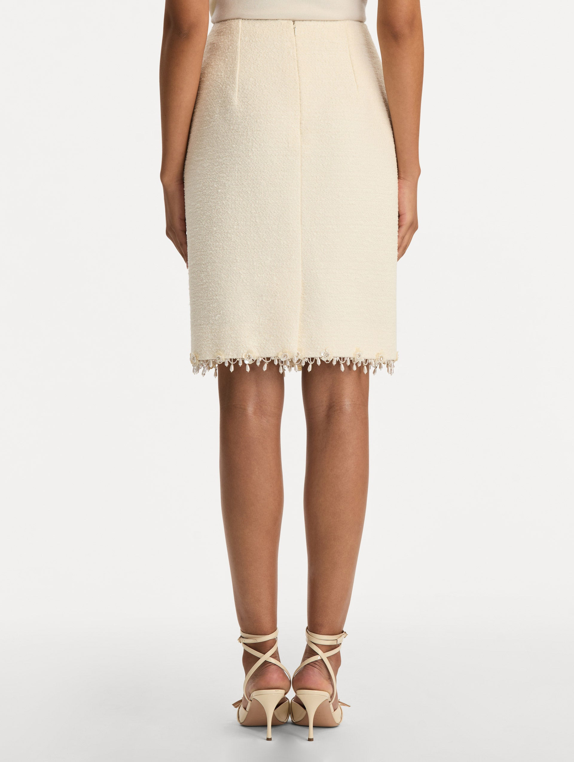 FLORAL JEWELED FRINGE TWEED SKIRT - 4