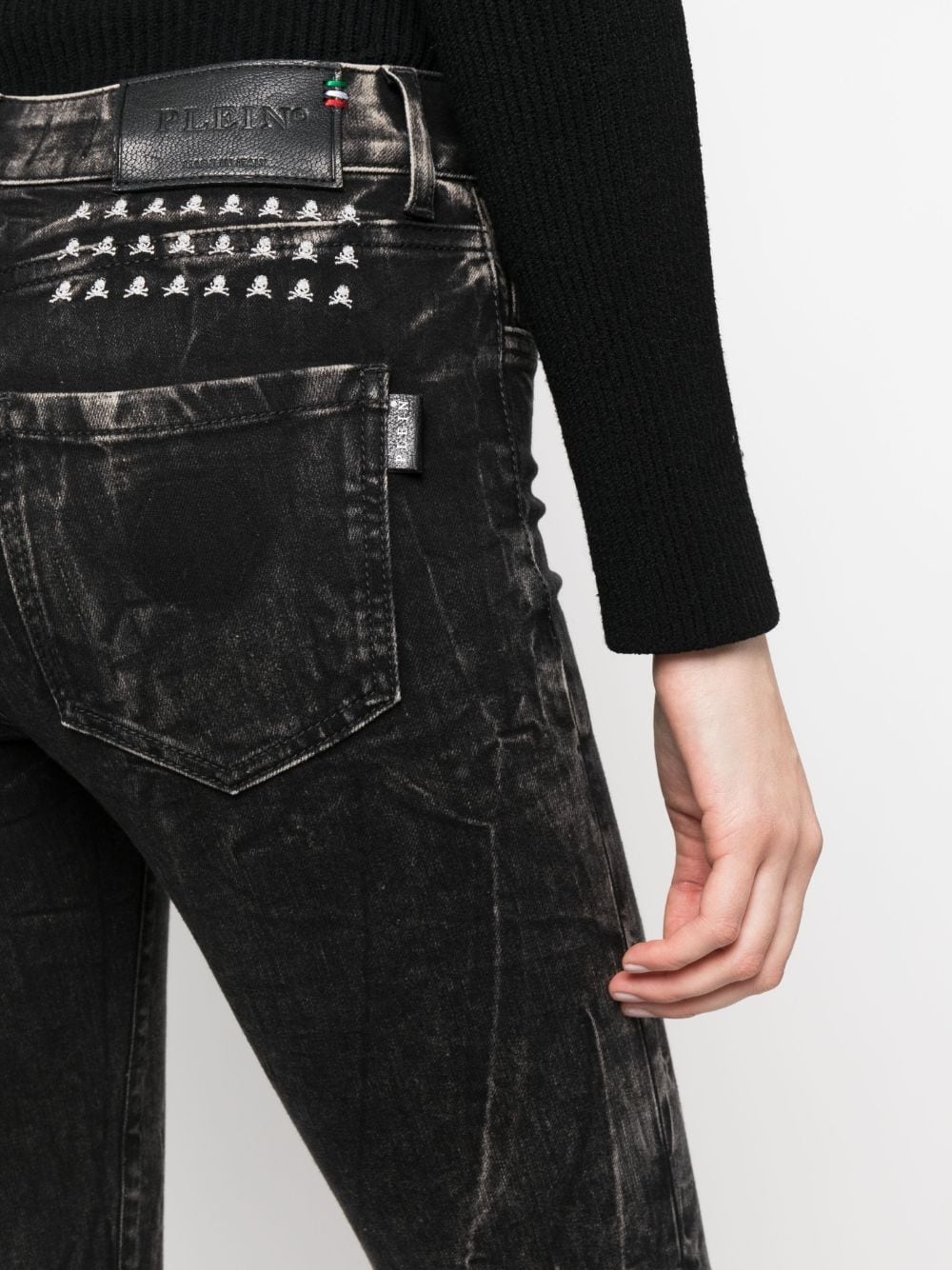 skull-embroidered ripped skinny jeans - 5