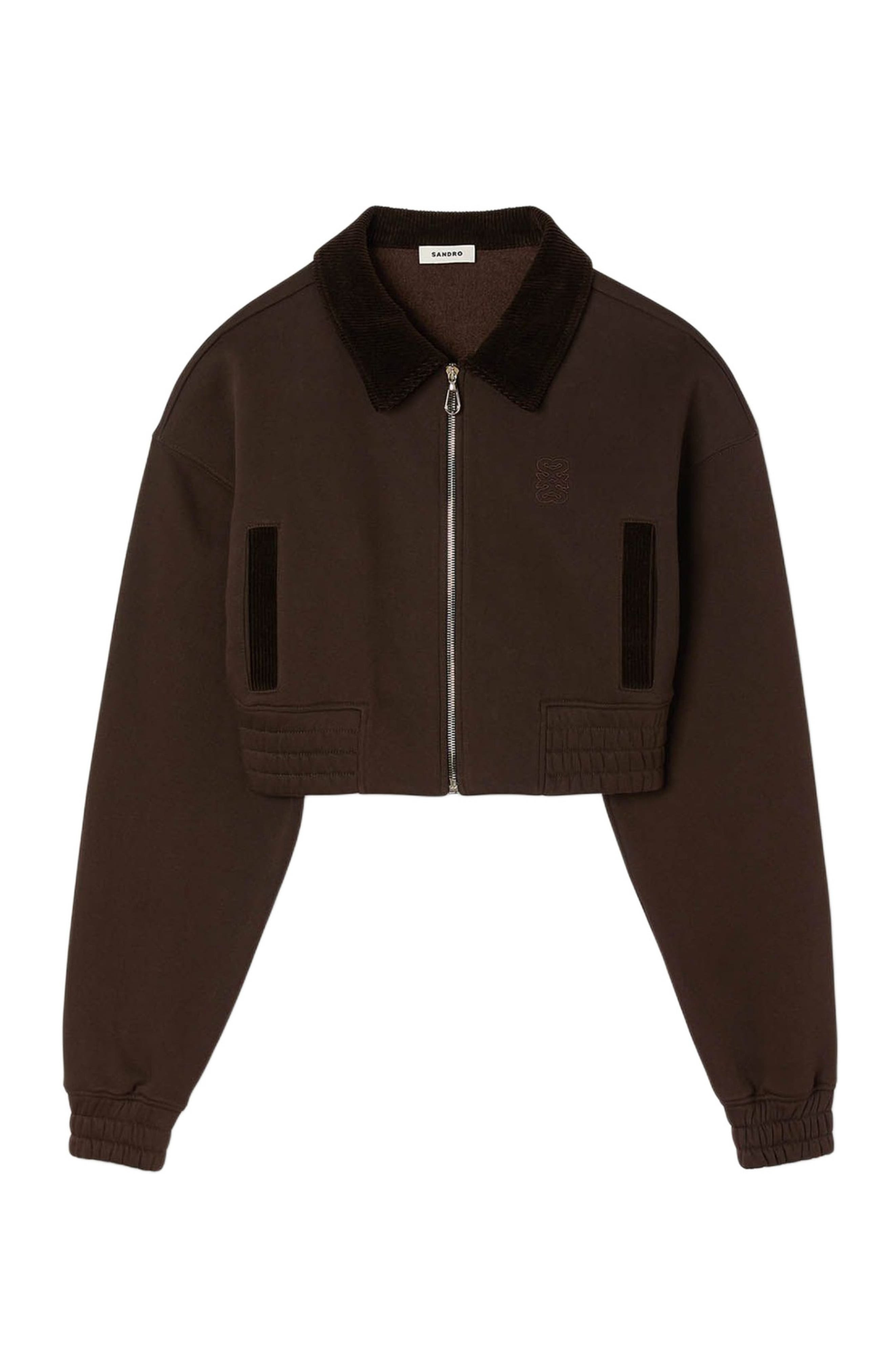 SANDRO Cropped dual-fabric sweatshirt in Brown at Nordstrom - 5