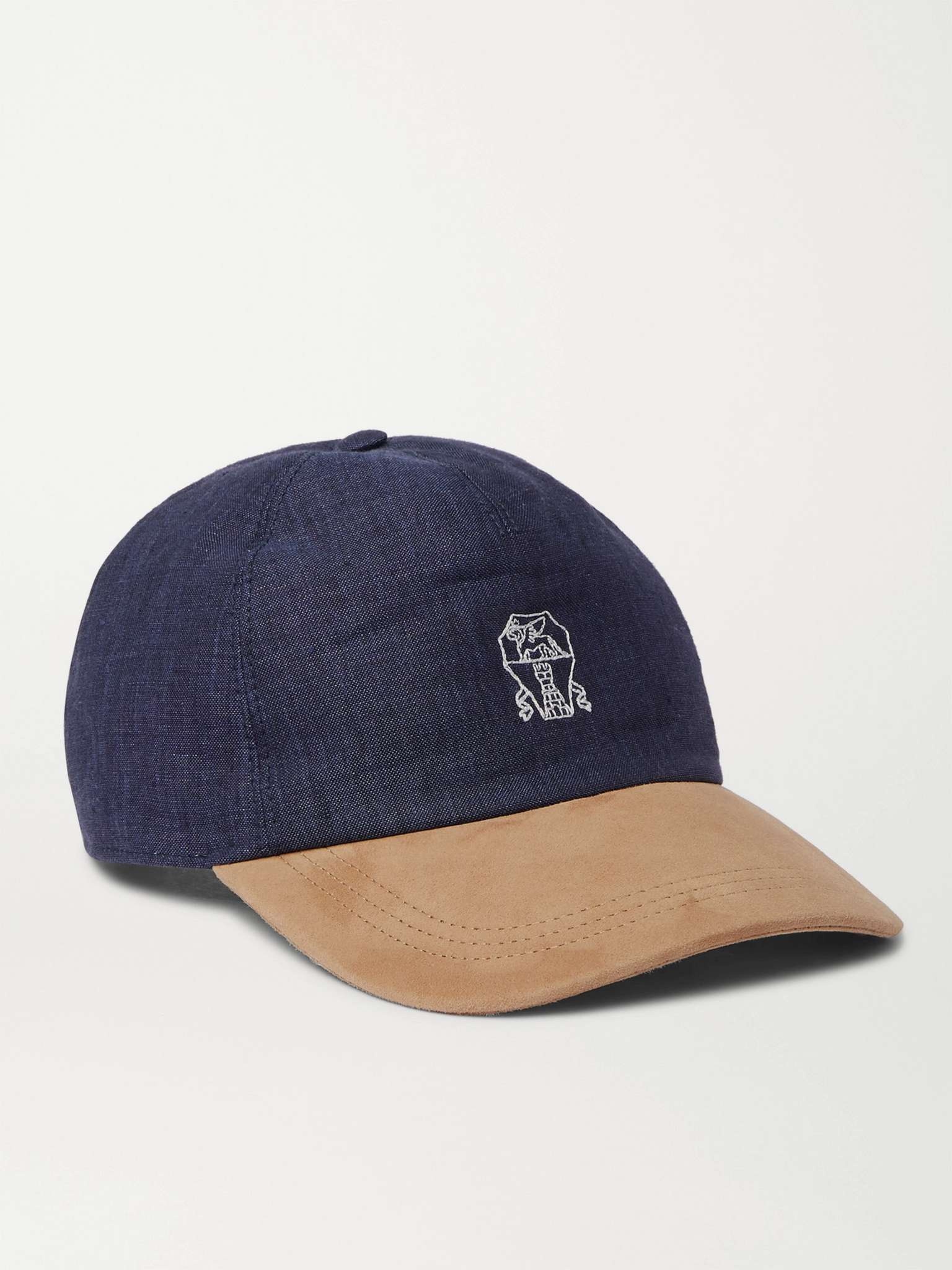 Logo-Embroidered Linen and Suede Baseball Cap - 1