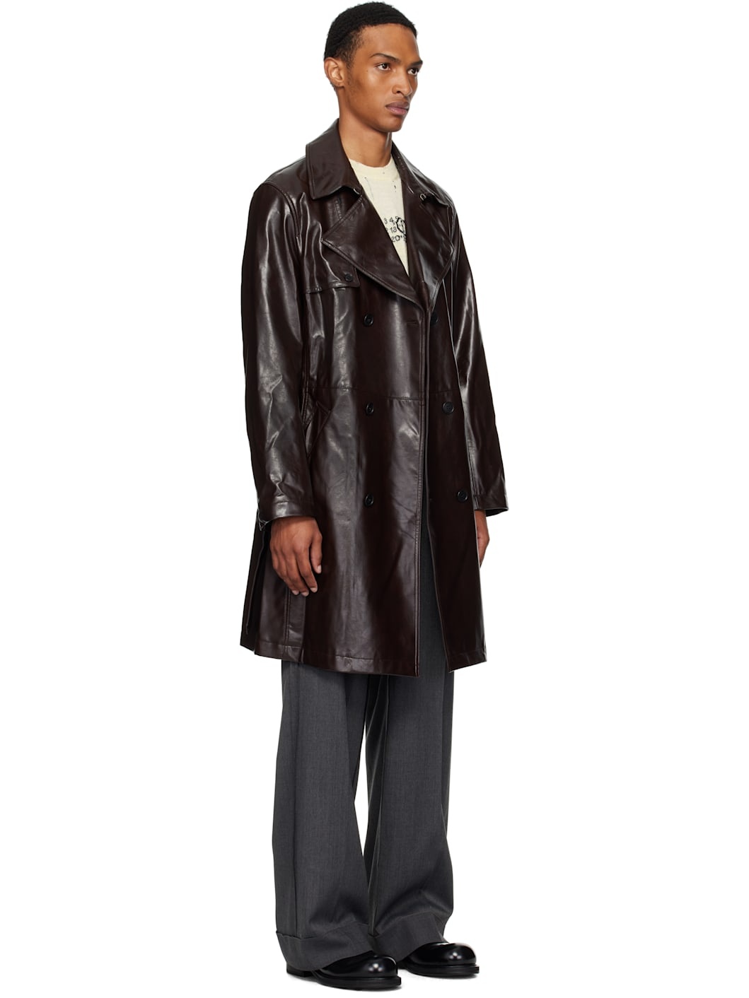 Burgundy Double-Breasted Faux-Leather Jacket - 2