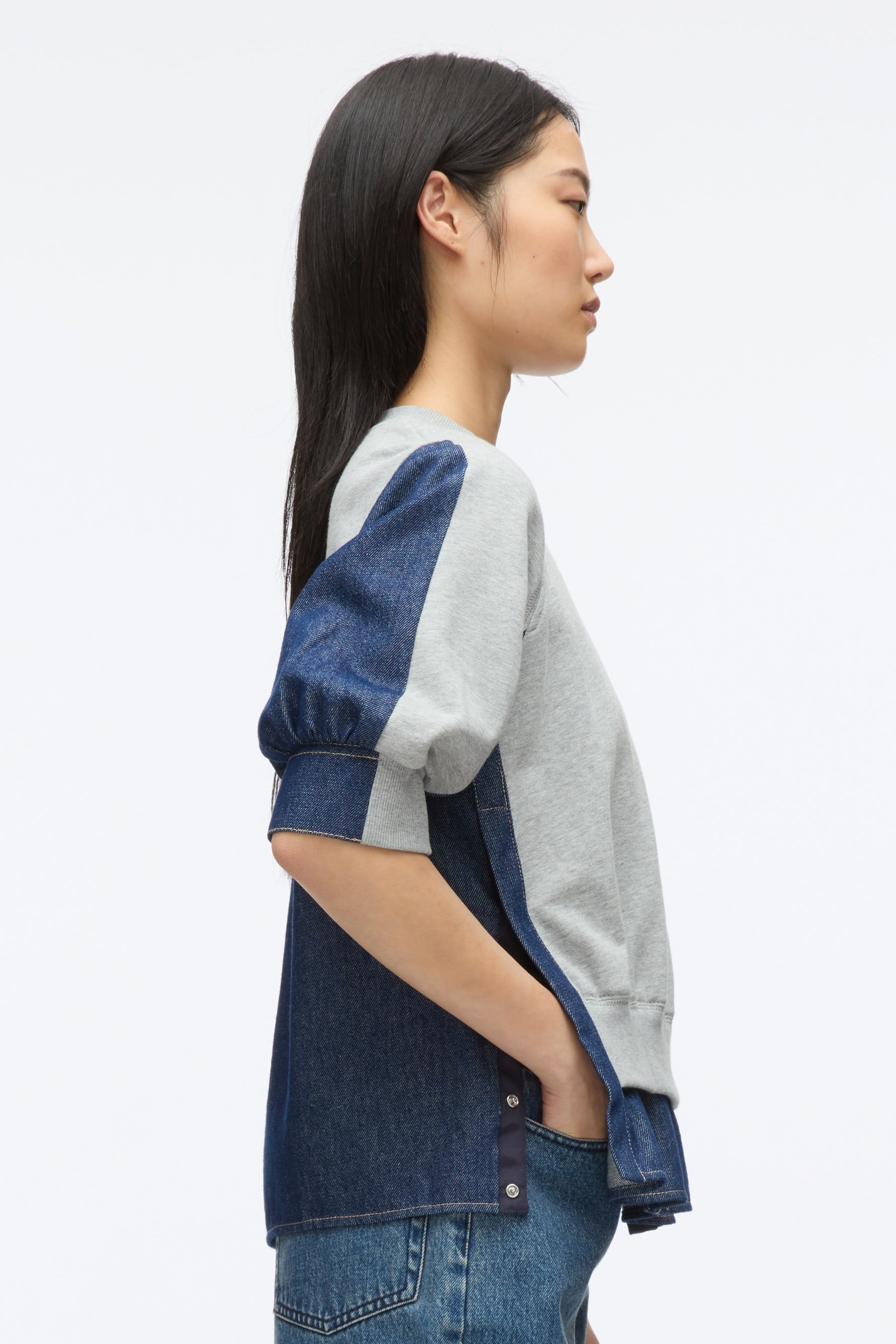 French Terry Top with Denim Combo - 4