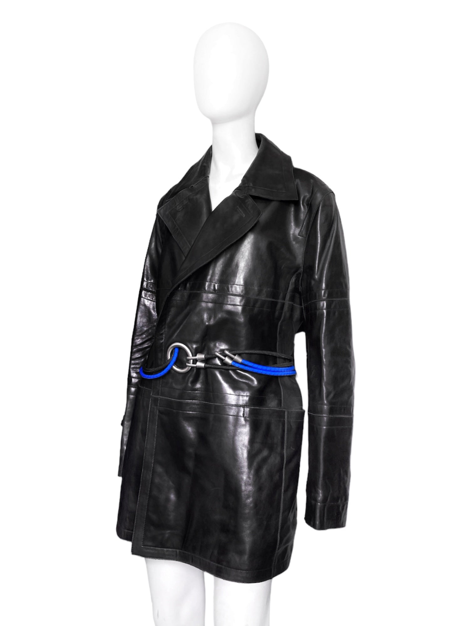 zOthers - Dirk Bikkembergs Fall 1996  Bungee Cord Cock Ring Bondage Lambskin Leather Coat Jacket 46 - 3