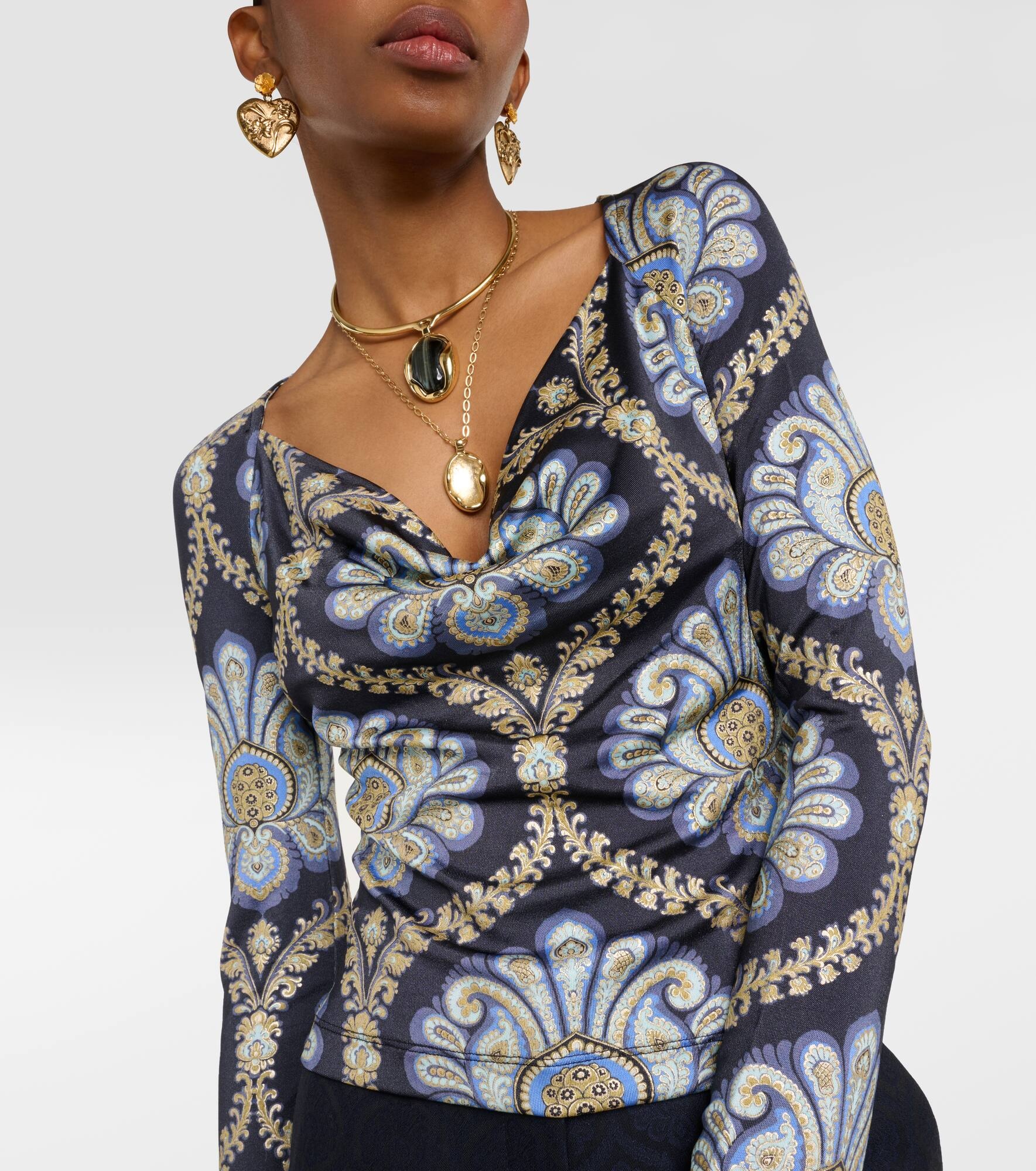 Scoop-neck paisley jersey top - 4
