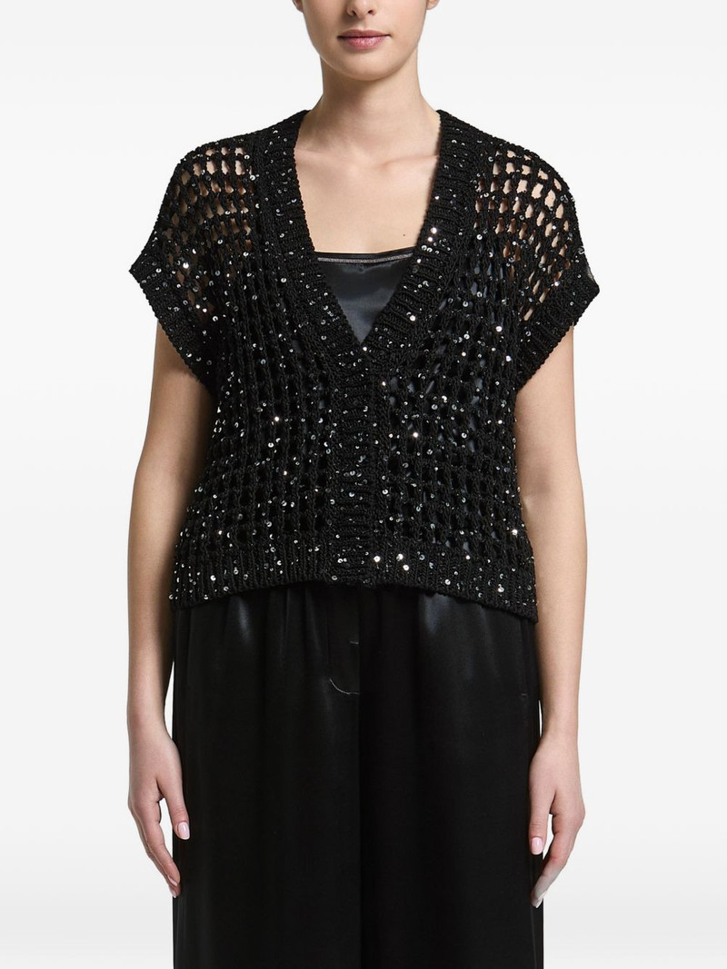 sequin-embellished open-knit cardigan 1