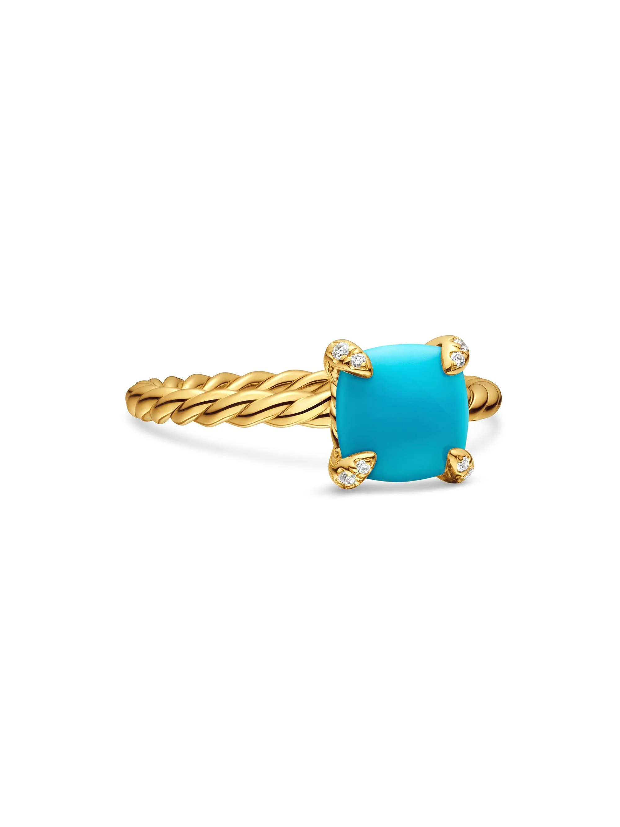 Women's Chatelaine Ring in 18K Yellow Gold with Pavé Diamonds - Turquoise - 1
