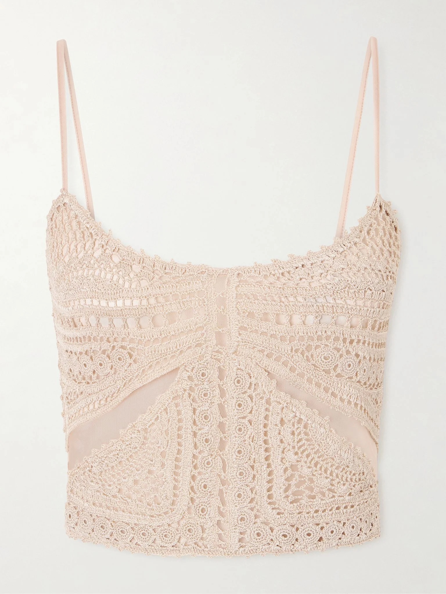 Mollie crochet-knit and tulle top Beige - 1