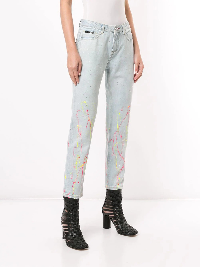 high-rise cropped paint print jeans 3
