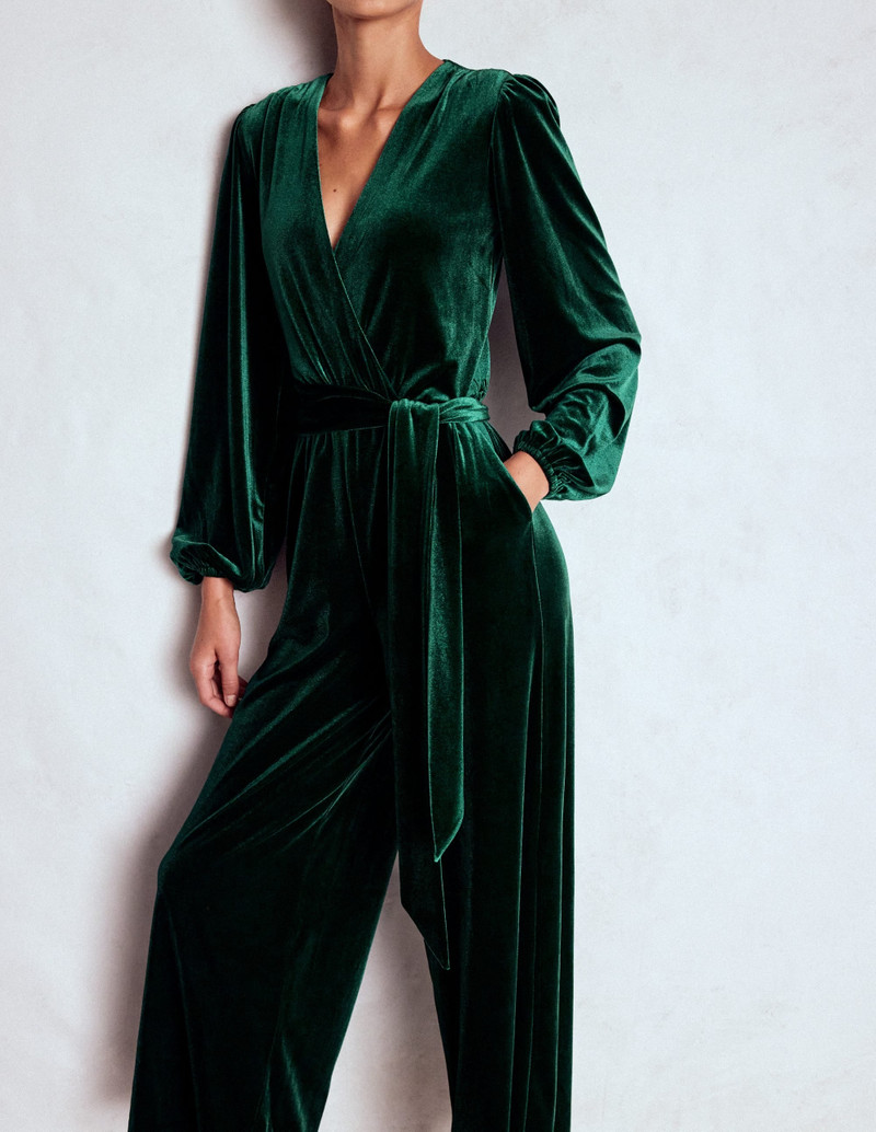 Jersey Velvet Wrap Jumpsuit-Emerald Night 3