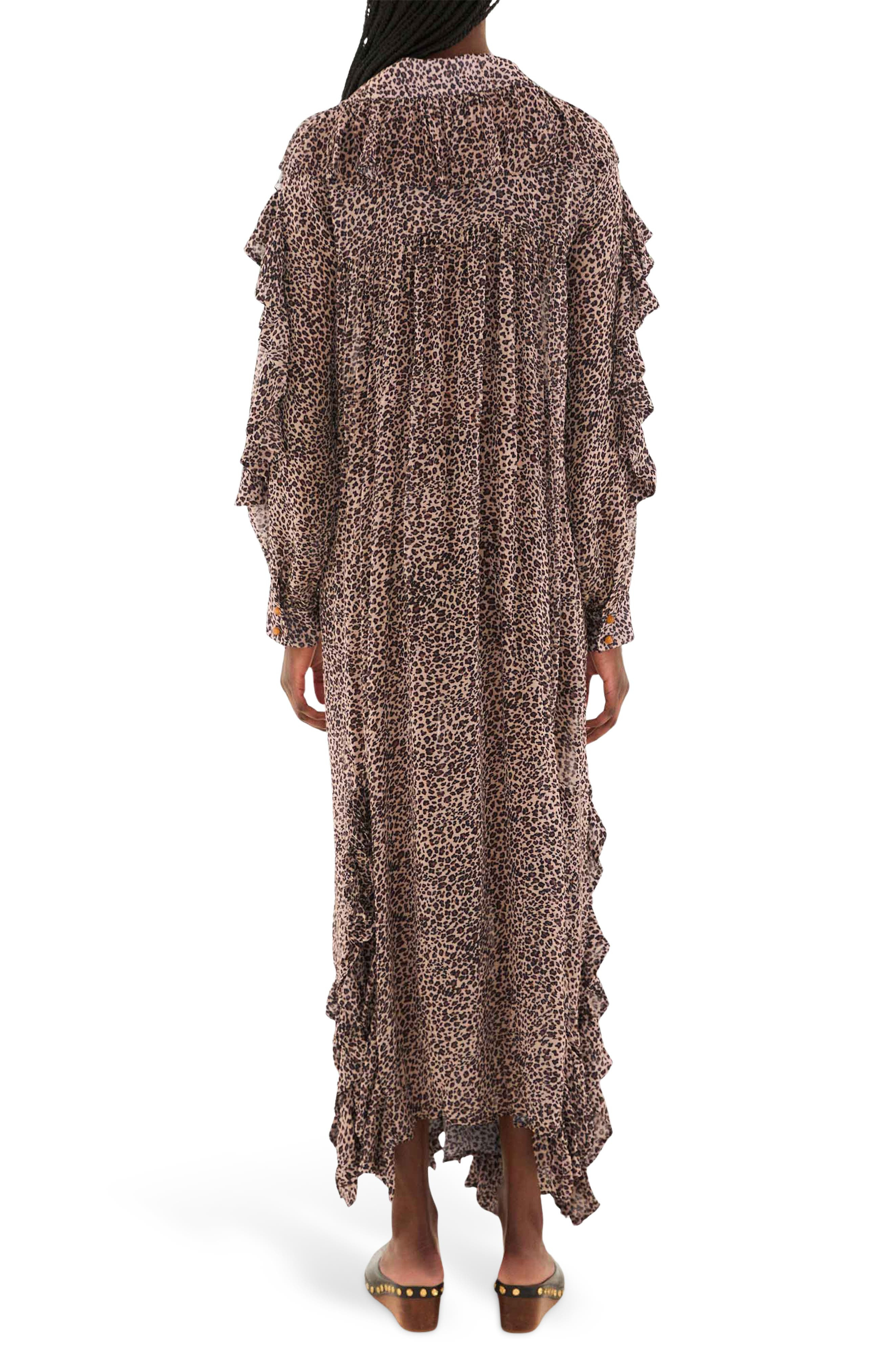FARM Rio Baby Leopard Ruffle Long Sleeve Maxi Shirtdress in Baby Leopard Pink at Nordstrom - 2