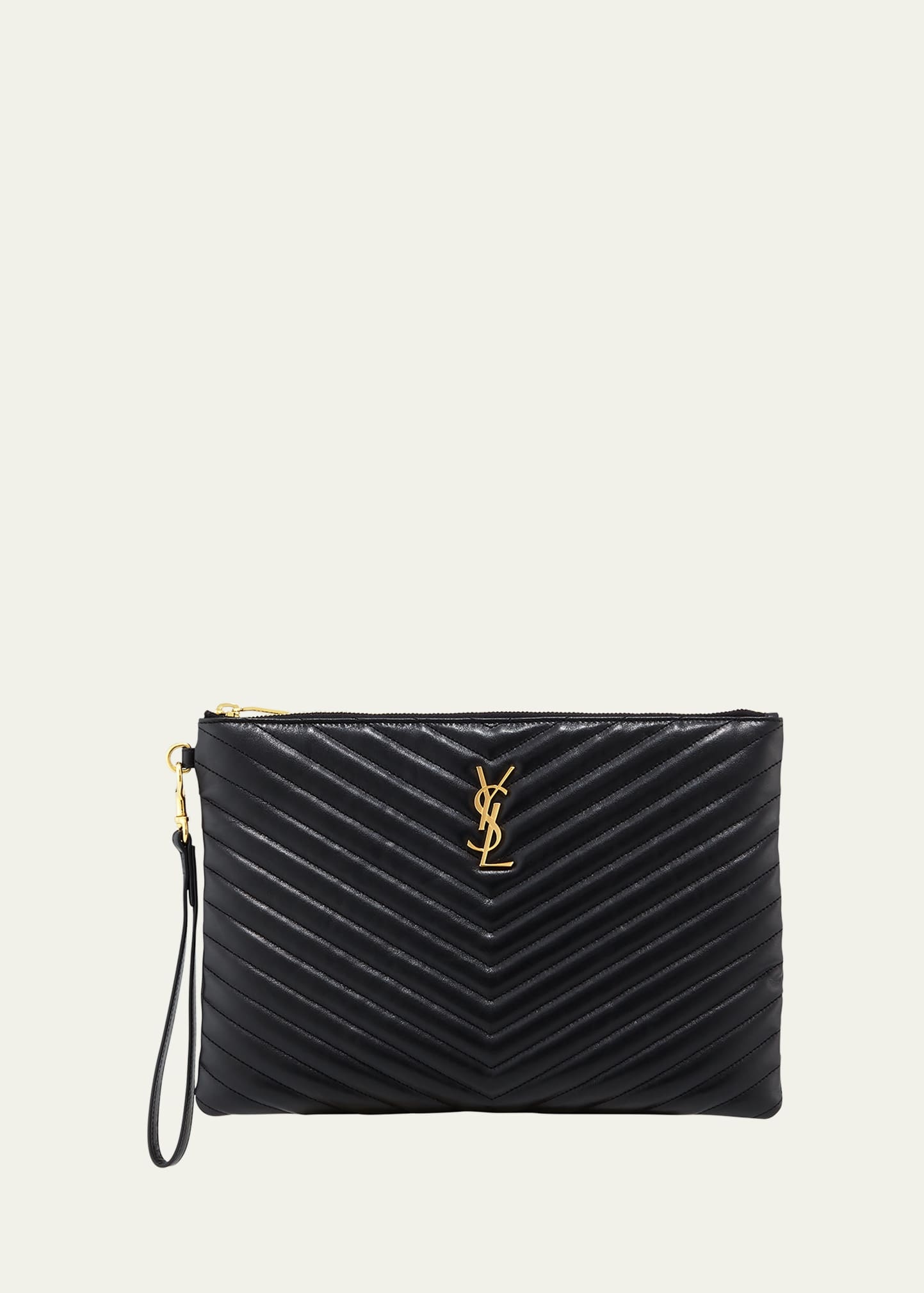 YSL Monogram Medium Pouch in Smooth Leather - 1