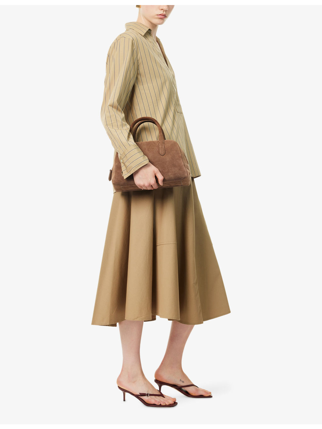 High-Waist Flared Stretch-Cotton Midi Skirt - 2