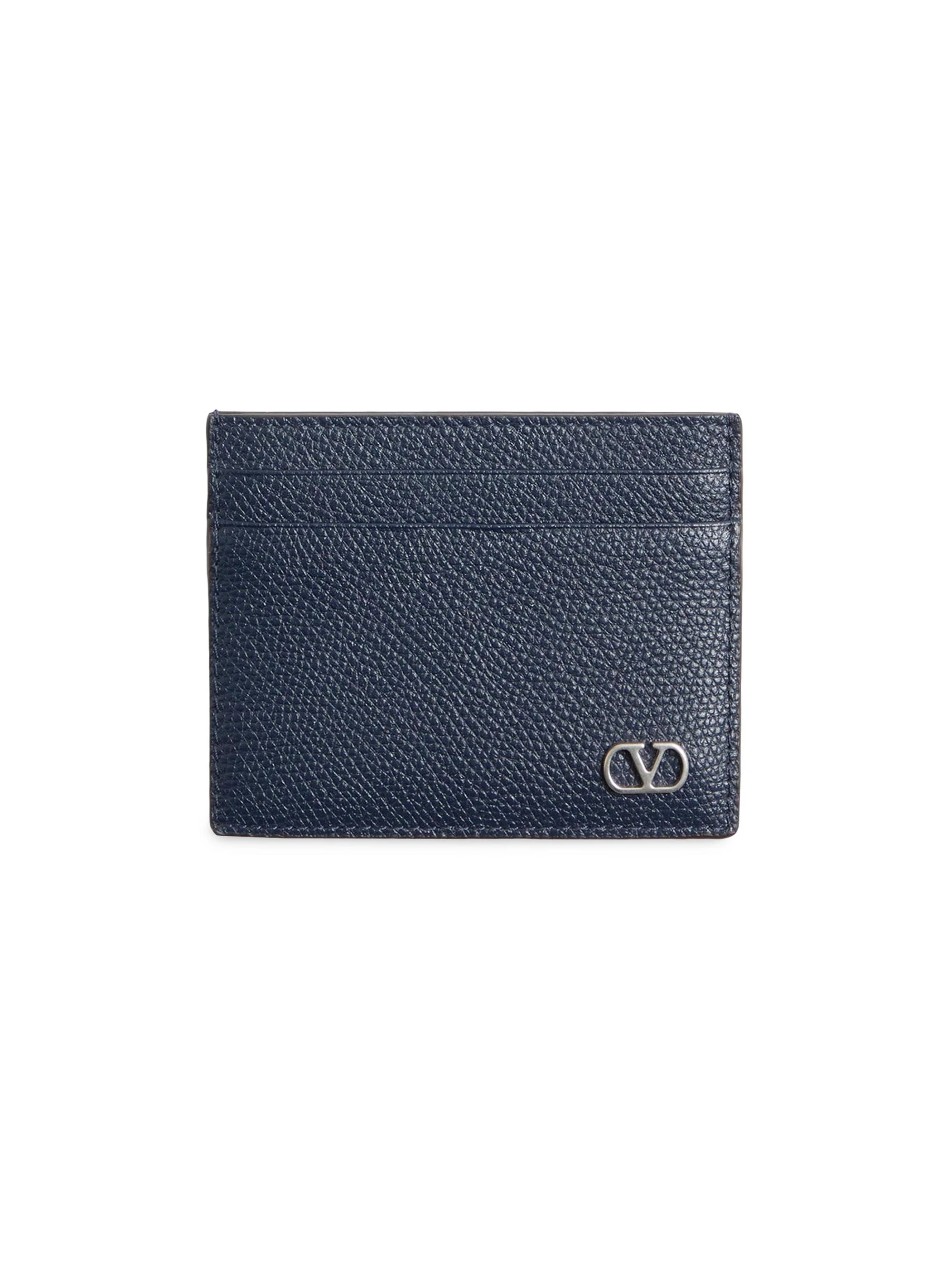 Men's VLogo Signature Cardholder in Grainy Calfskin - Marine - 1
