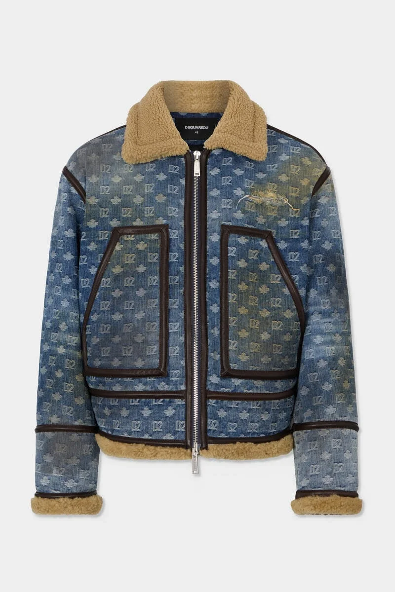 D2 MONOGRAM DIRTY WASH SHEARLING KABAN - 1