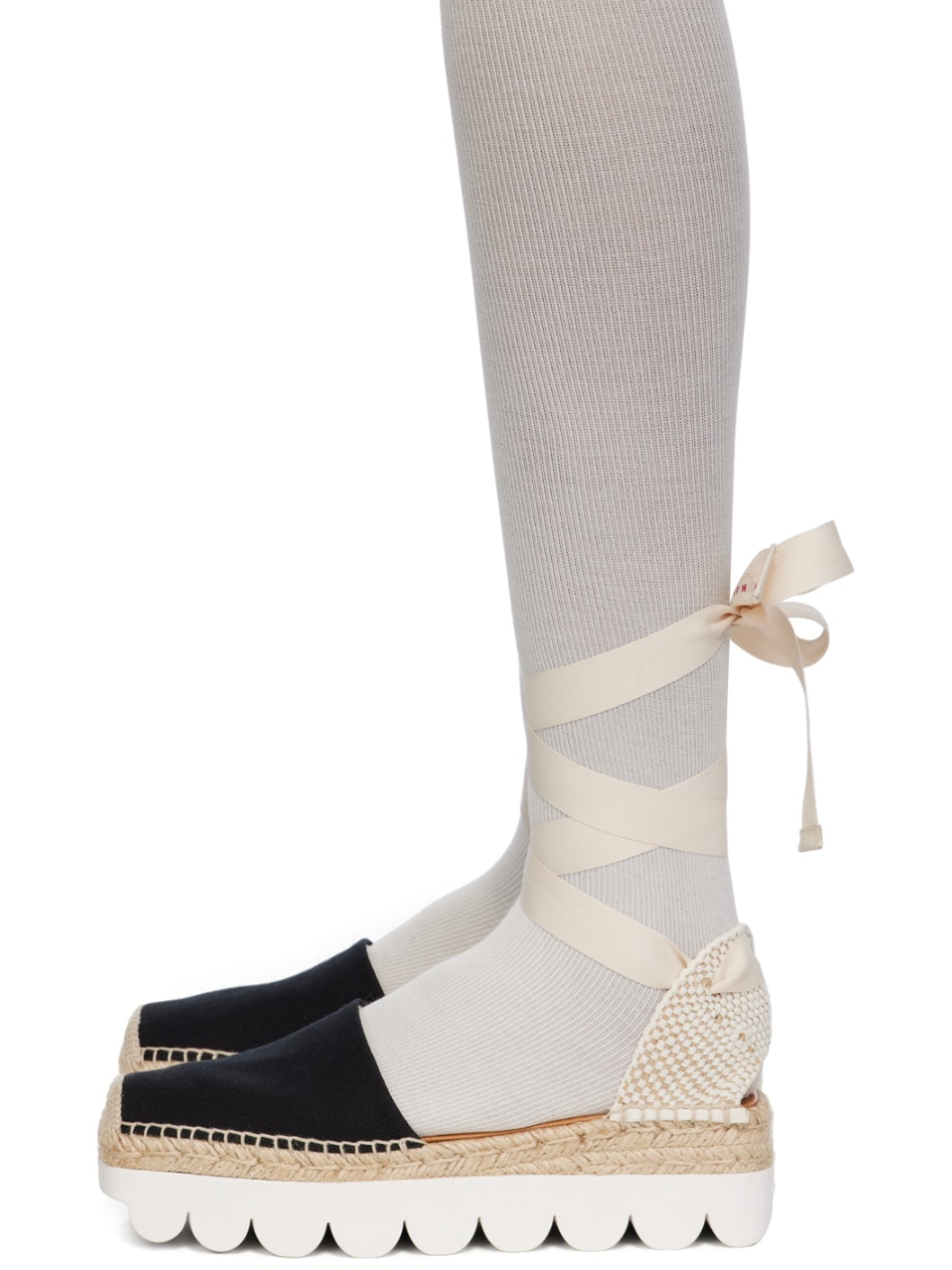 Black & Off-White Slingback Espadrilles - 3