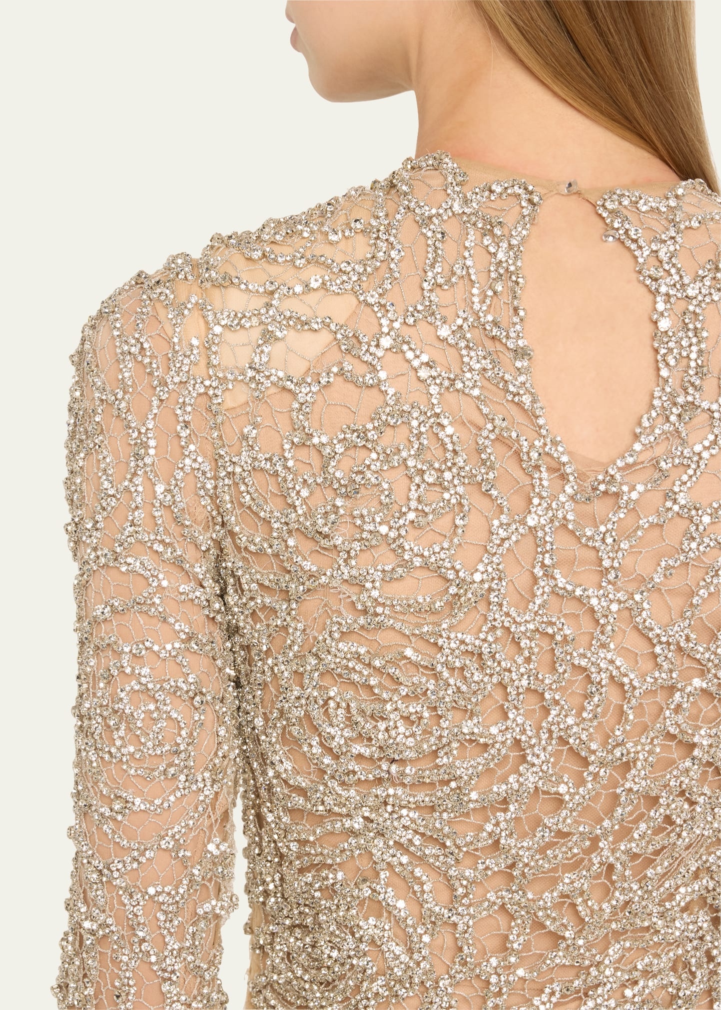 Crystal Rose Cut Out Long Sleeve Gown - 5