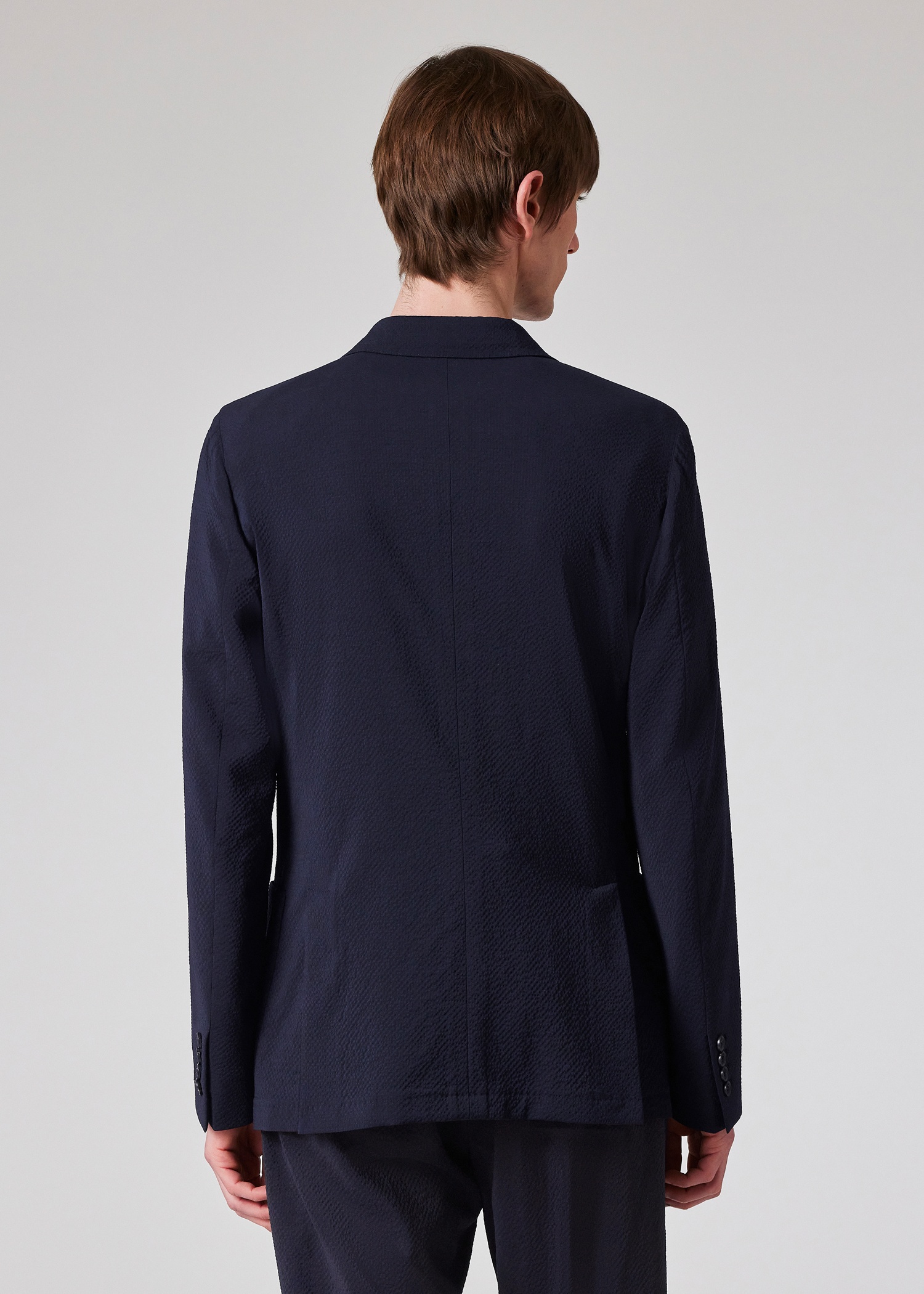 Dark Navy Seersucker Double-Breasted Blazer - 7