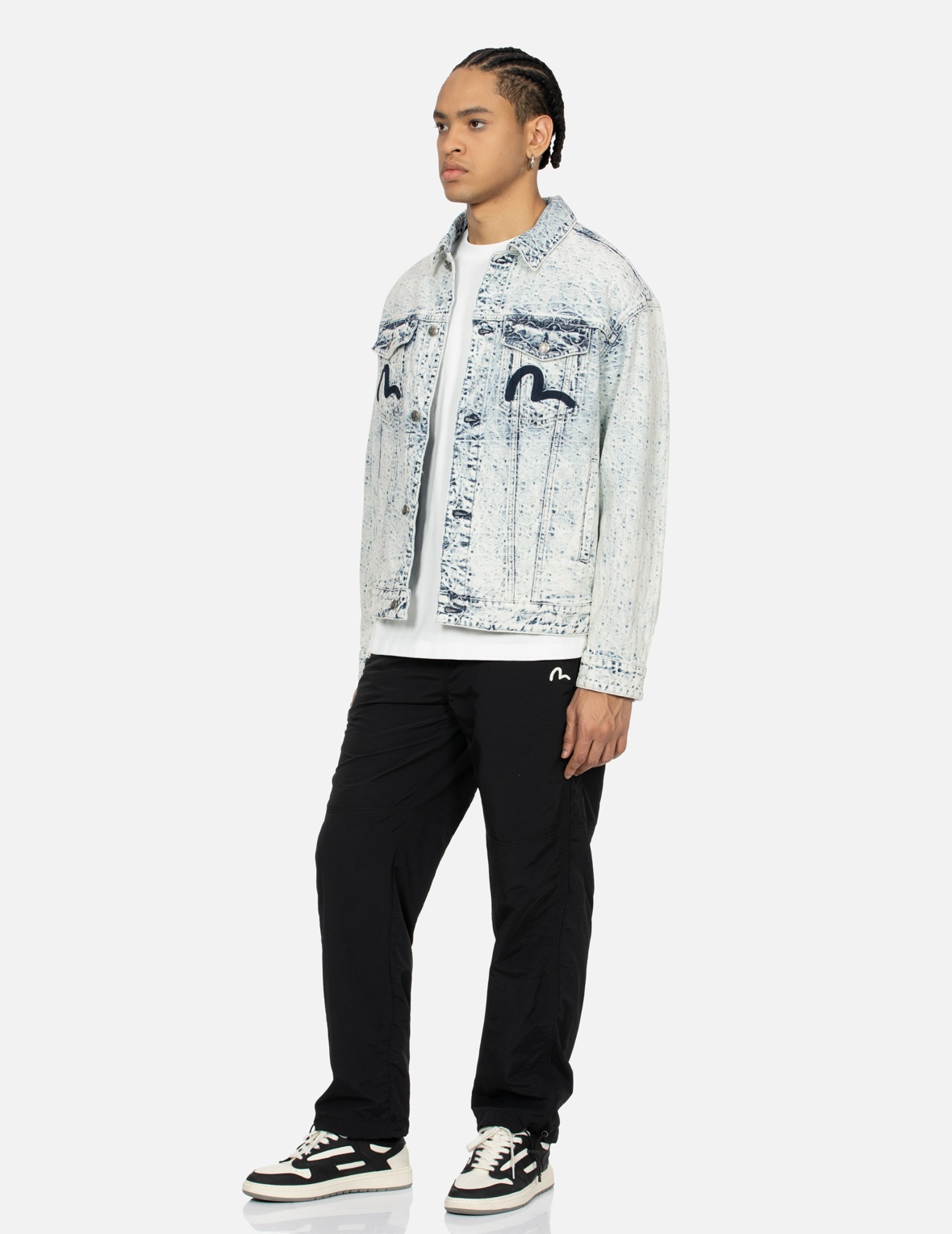 ALLOVER KAMON JACQUARD AND SEAGULL EMBROIDERY LOOSE FIT DENIM JACKET - 3