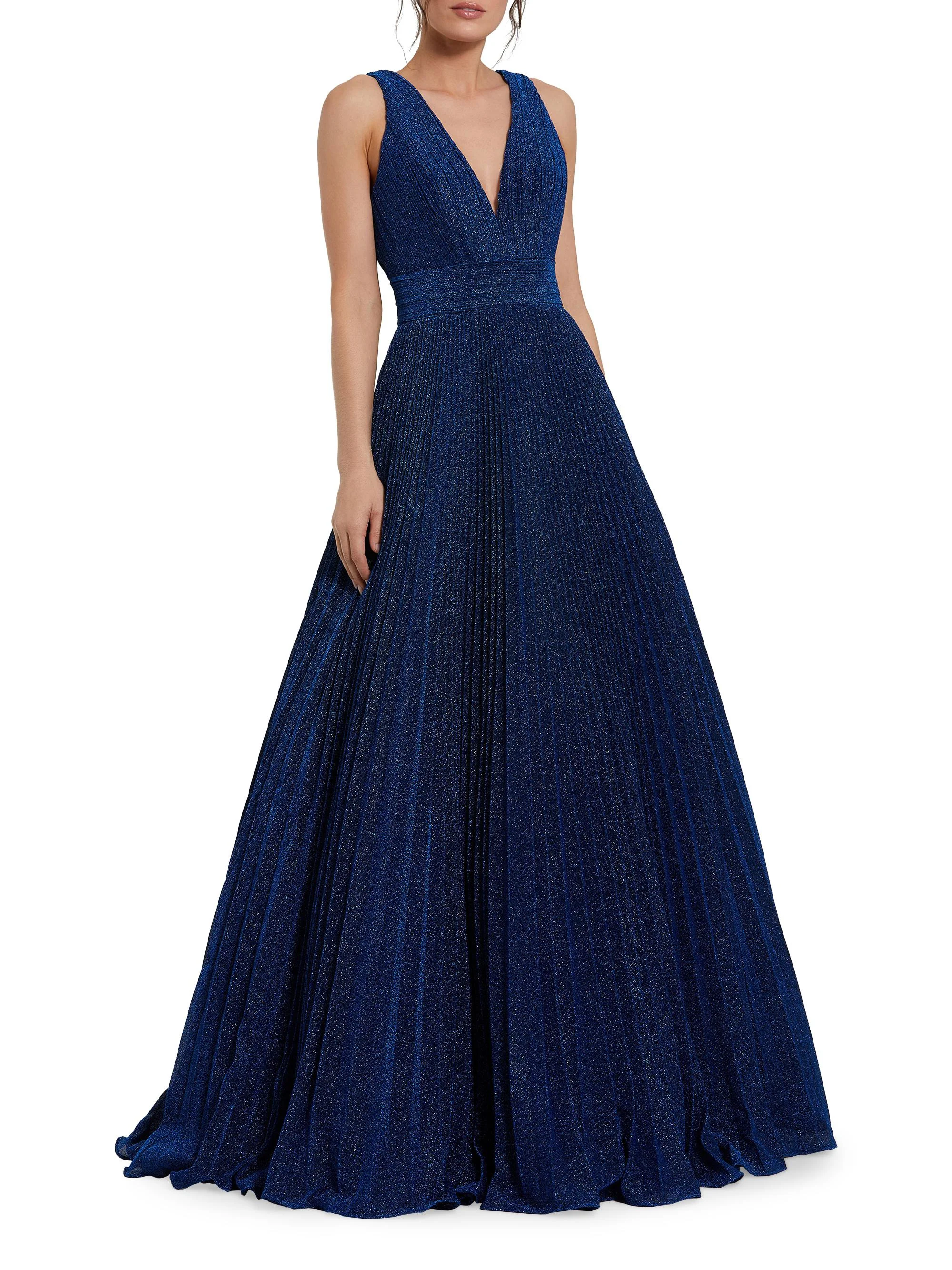 Women's Shimmer Pleated A-Line Ballgown - Royal - 1