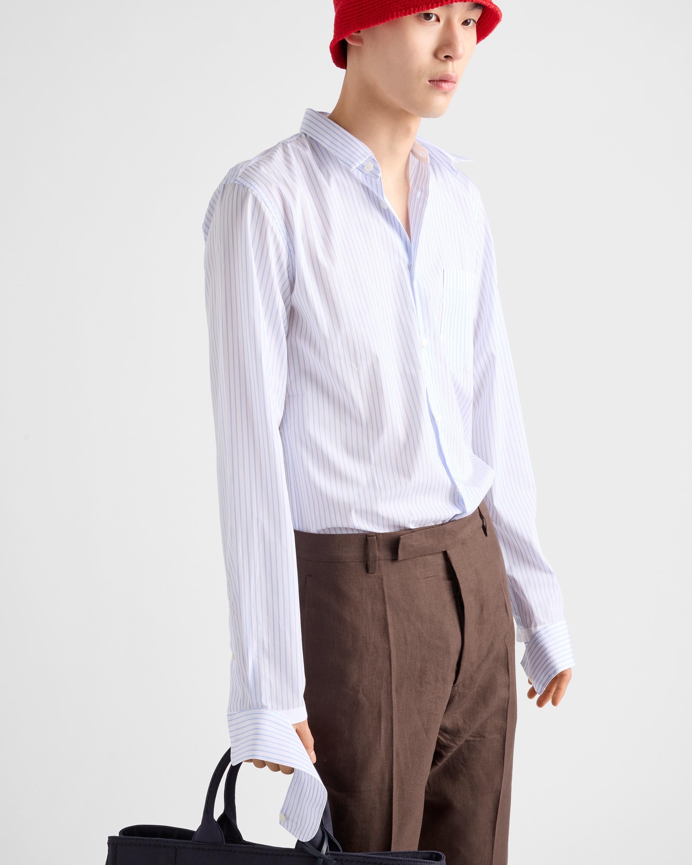 Striped cotton shirt with double collar - 4