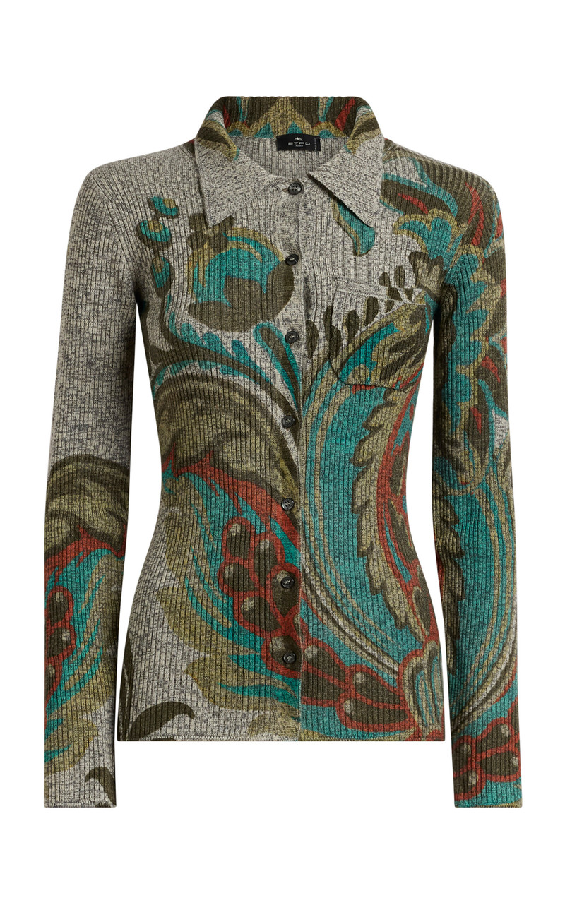 Paisley-Printed Wool Knit Shirt green 1