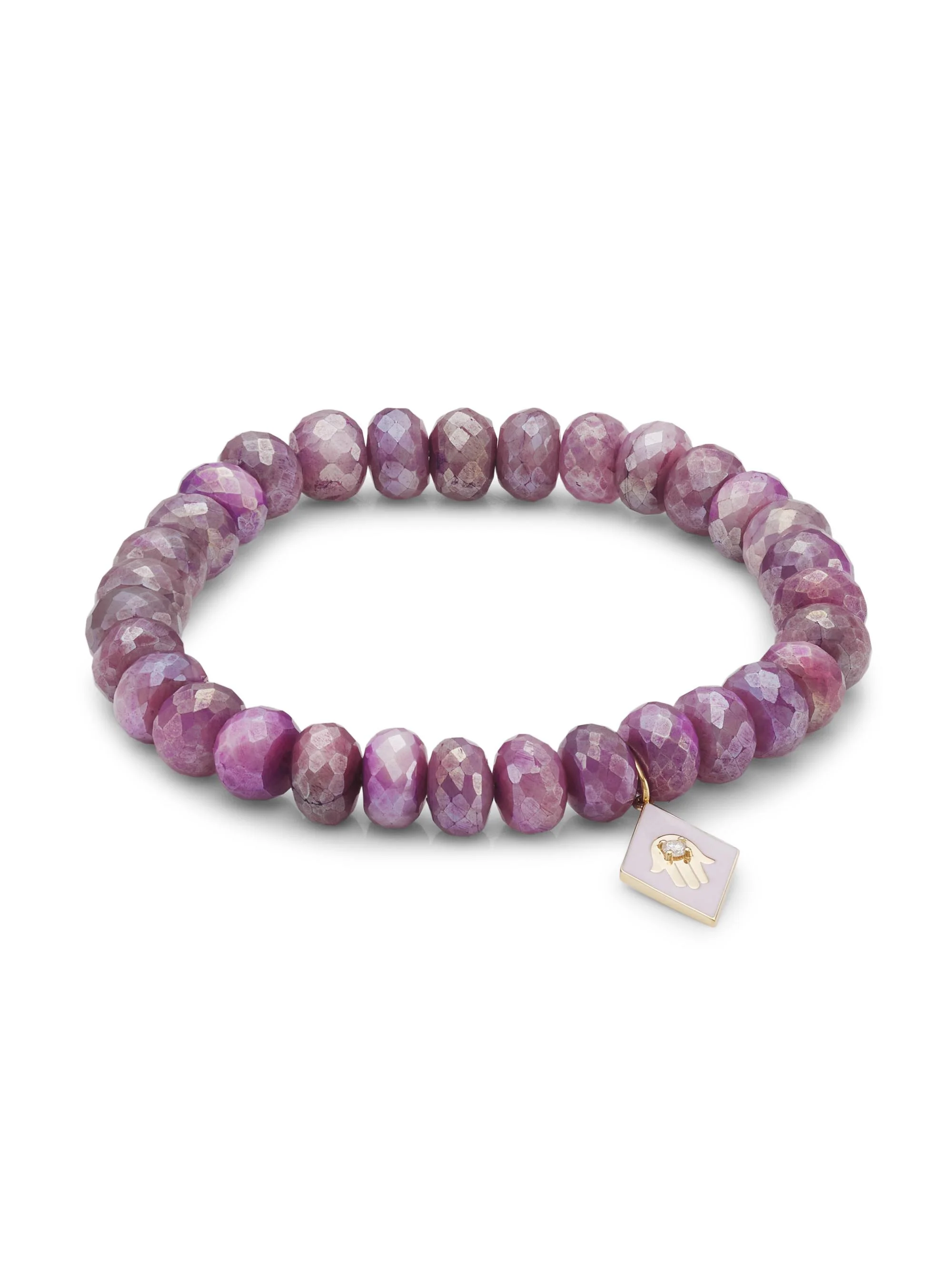 Women's 14K Yellow Gold, Mystic Moonstone & Diamond Hamsa Charm Bracelet - Pink - 1
