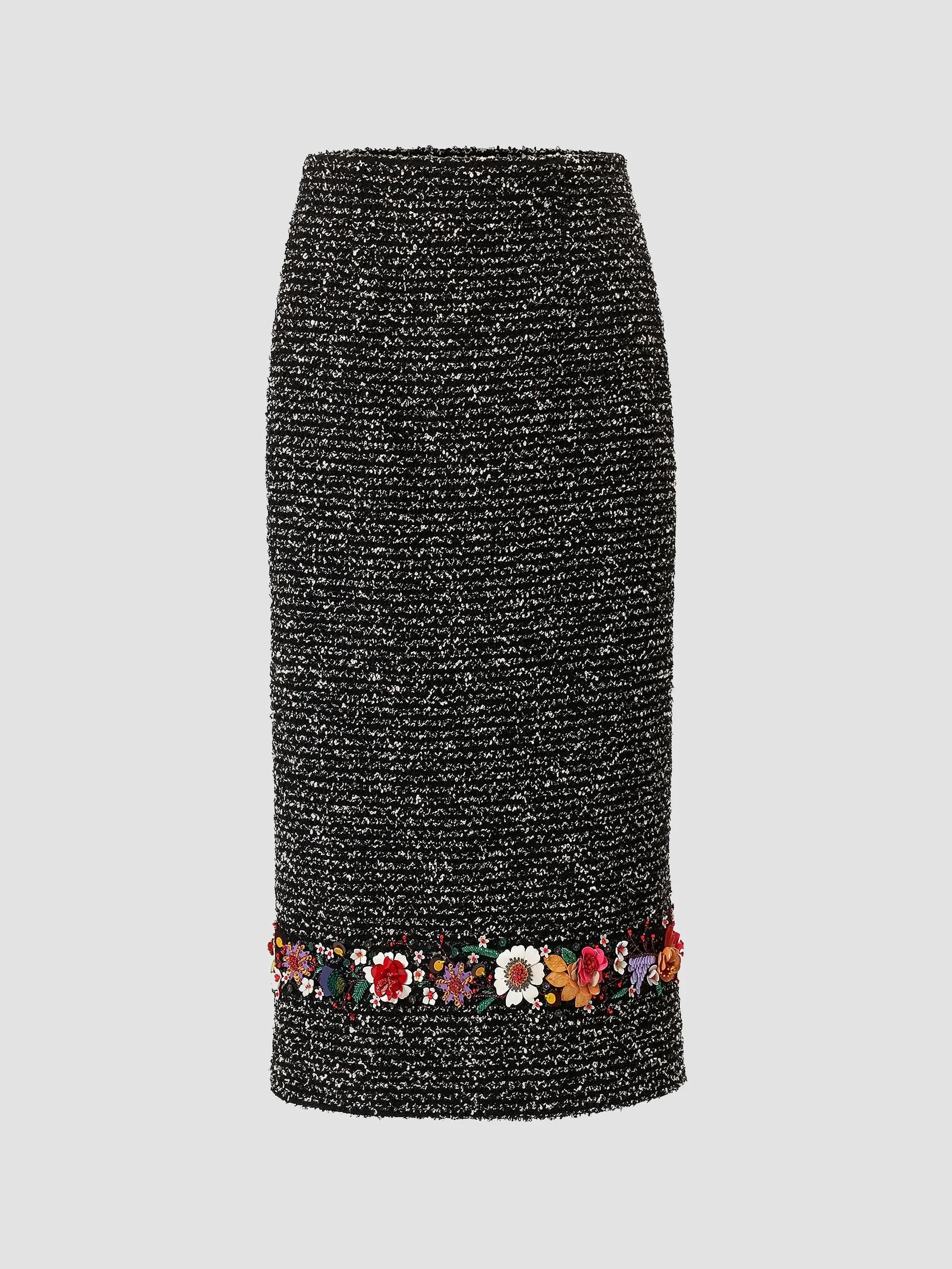 Women's Embroidered Pencil Skirt - Black White - 1