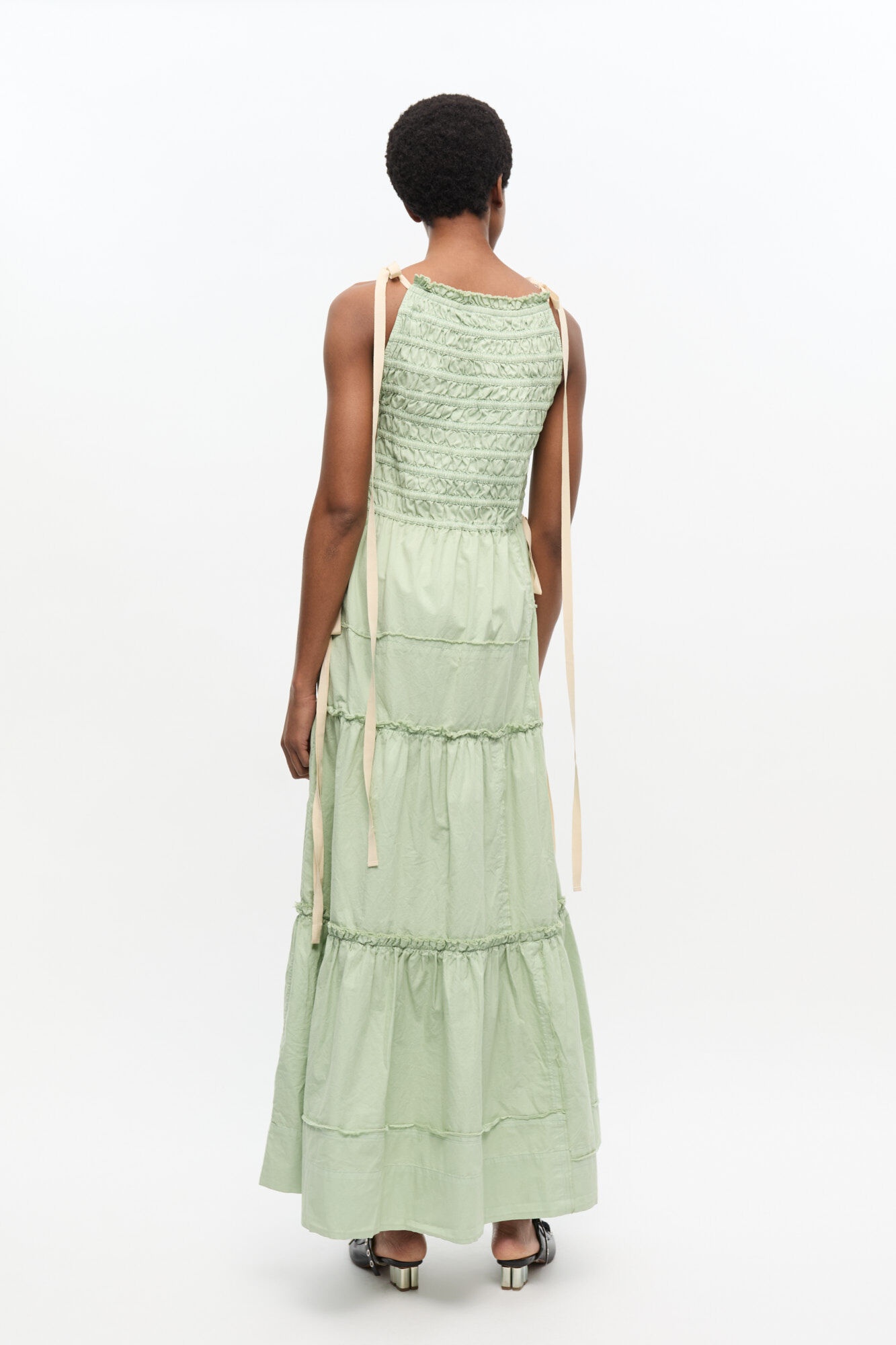 LIGHT GREEN SMOCKED TIERED DRESS - 3