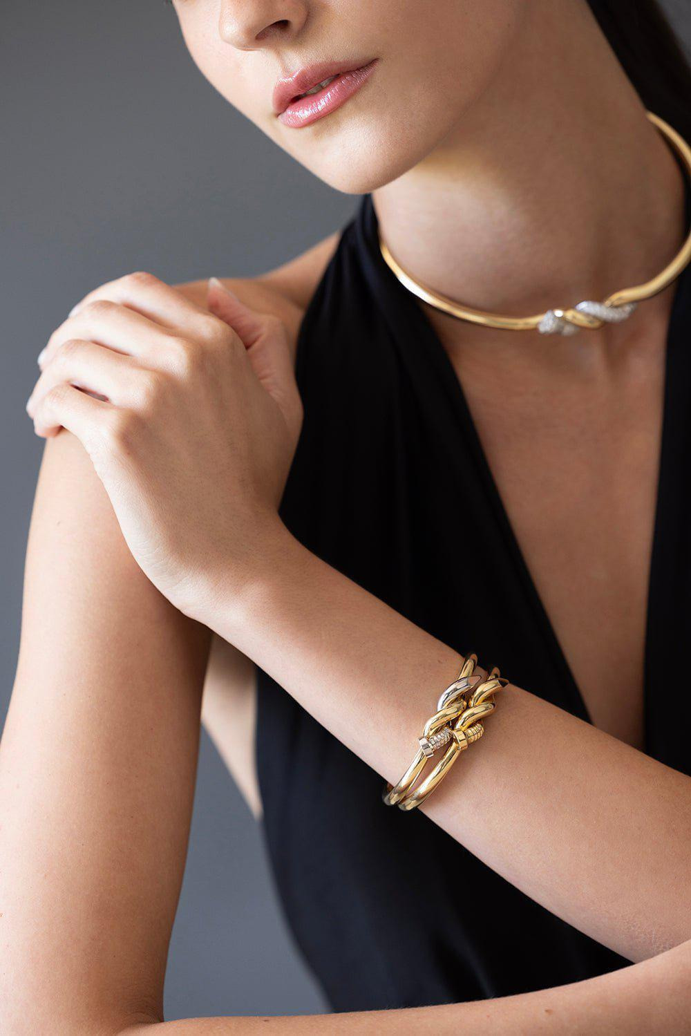 Two Tone Twisted Diamond Nail Cuff - 2