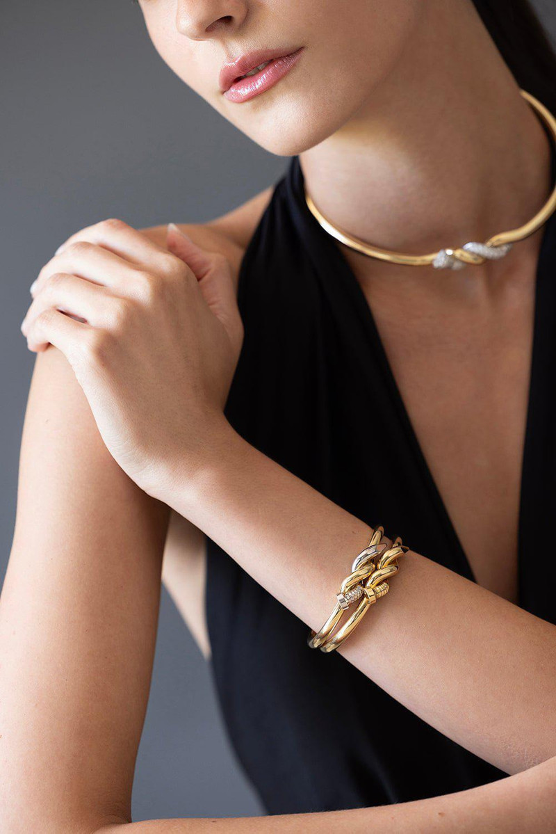 DAVID WEBB Two Tone Twisted Diamond Nail Cuff outlook