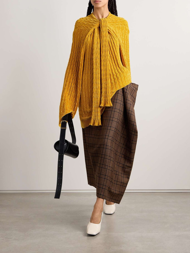 MARIE ADAM-LEENAERDT Oversized scarf-detailed cable-knit chenille sweater Yellow outlook