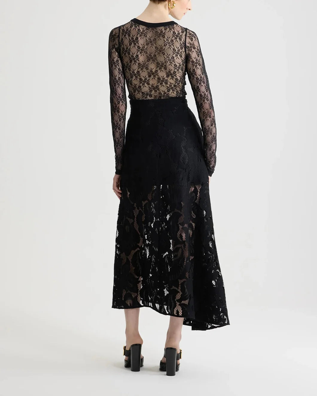 ASYMMETRIC MIDI SKIRT IN ORGANIC COTTON BLEND LACE - 3