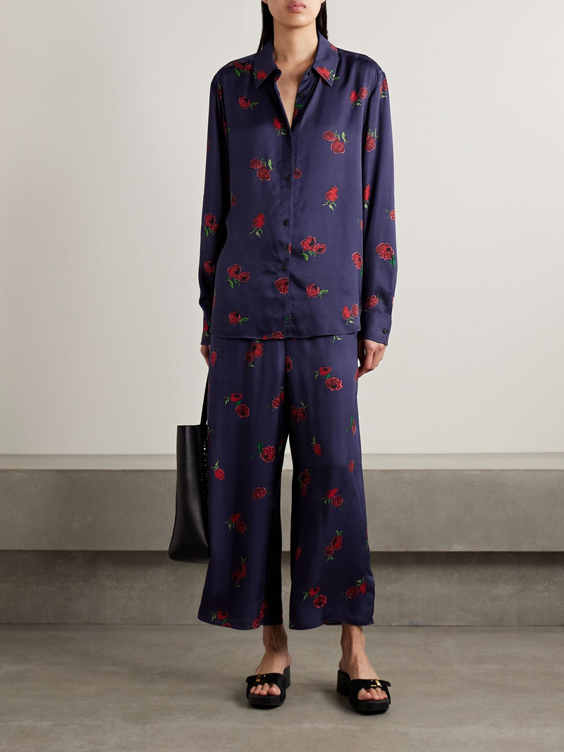 KHAITE Mindy printed twill wide-leg pants Navy outlook