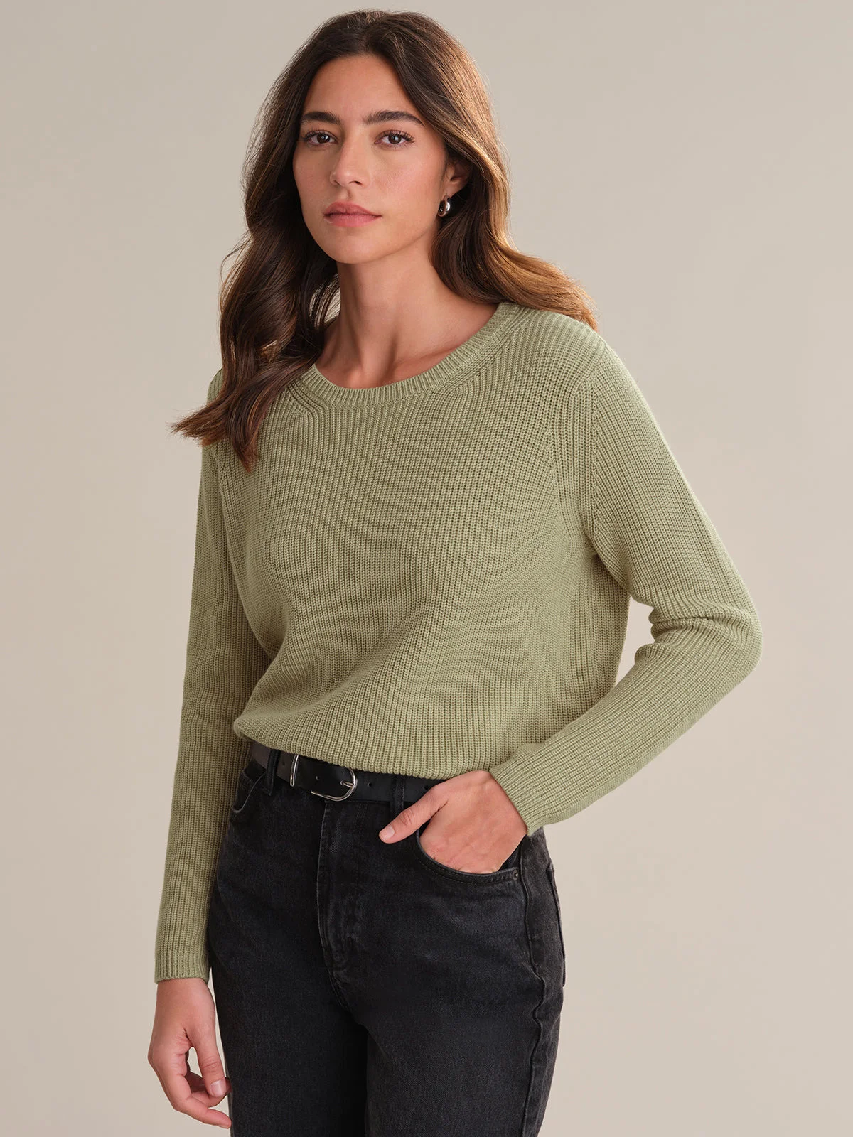 Emma: Crewneck Shaker Stitch Cotton Sweater - 1