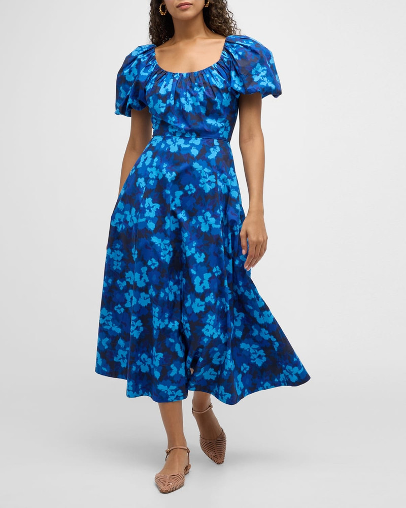 ULLA JOHNSON Imara Floral Short-Sleeve Midi Dress outlook